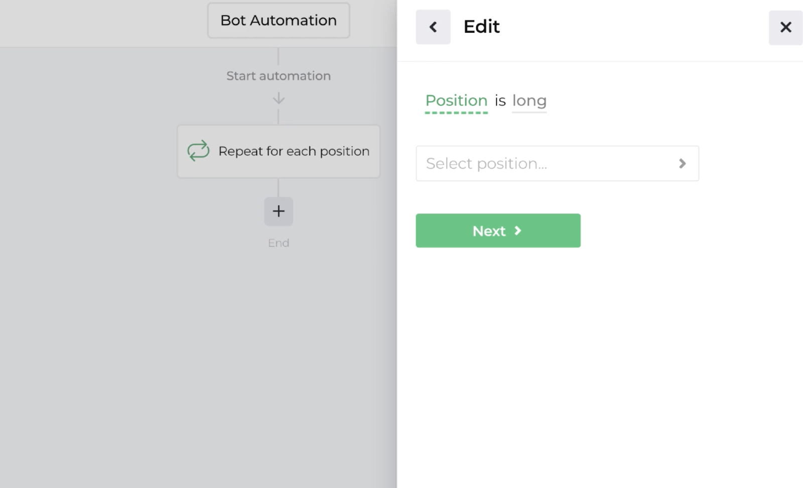 Screenshot displaying the decision recipe for evaluating position side