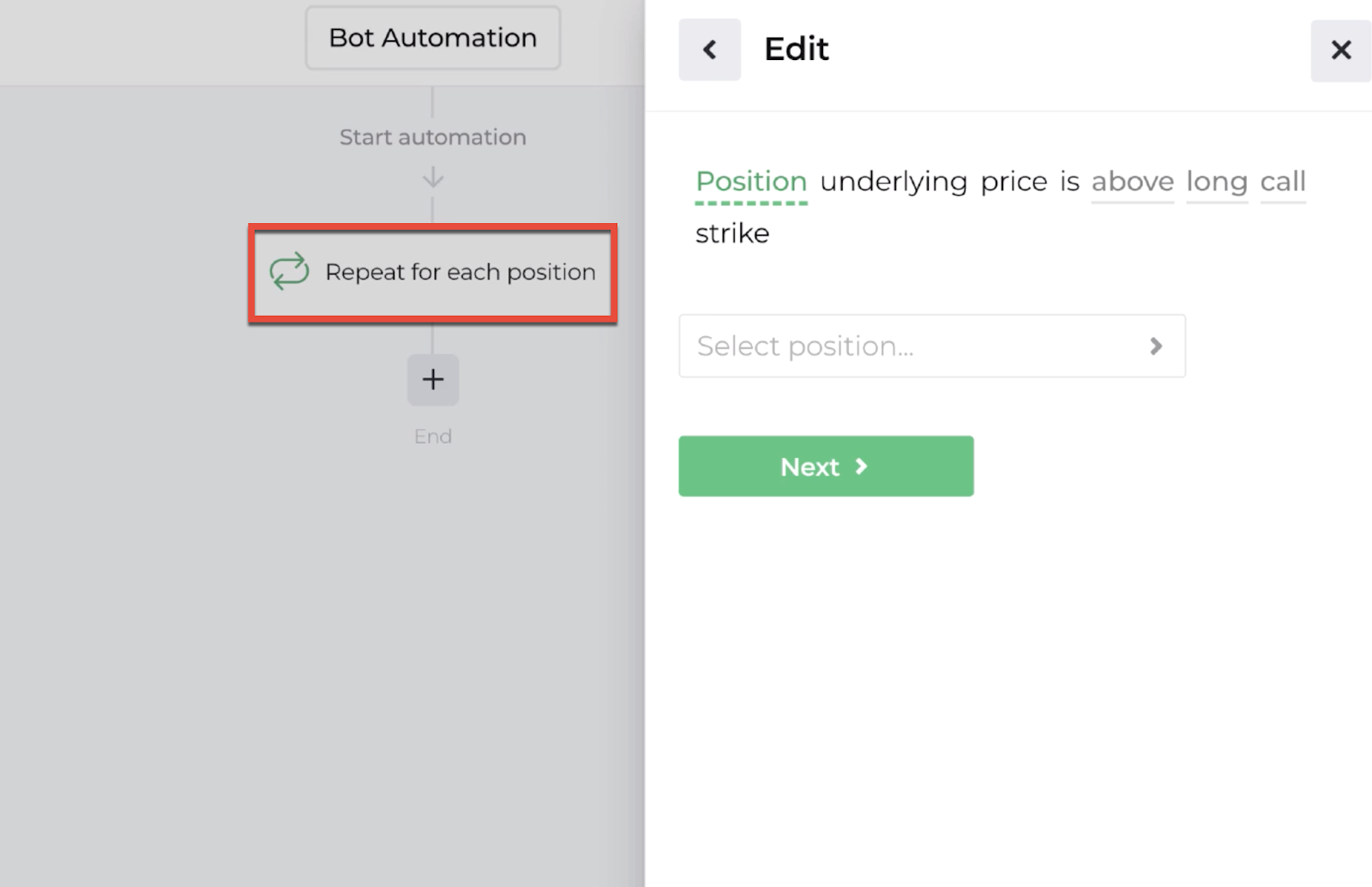 Screenshot highlighting the repeater action in the automation editor