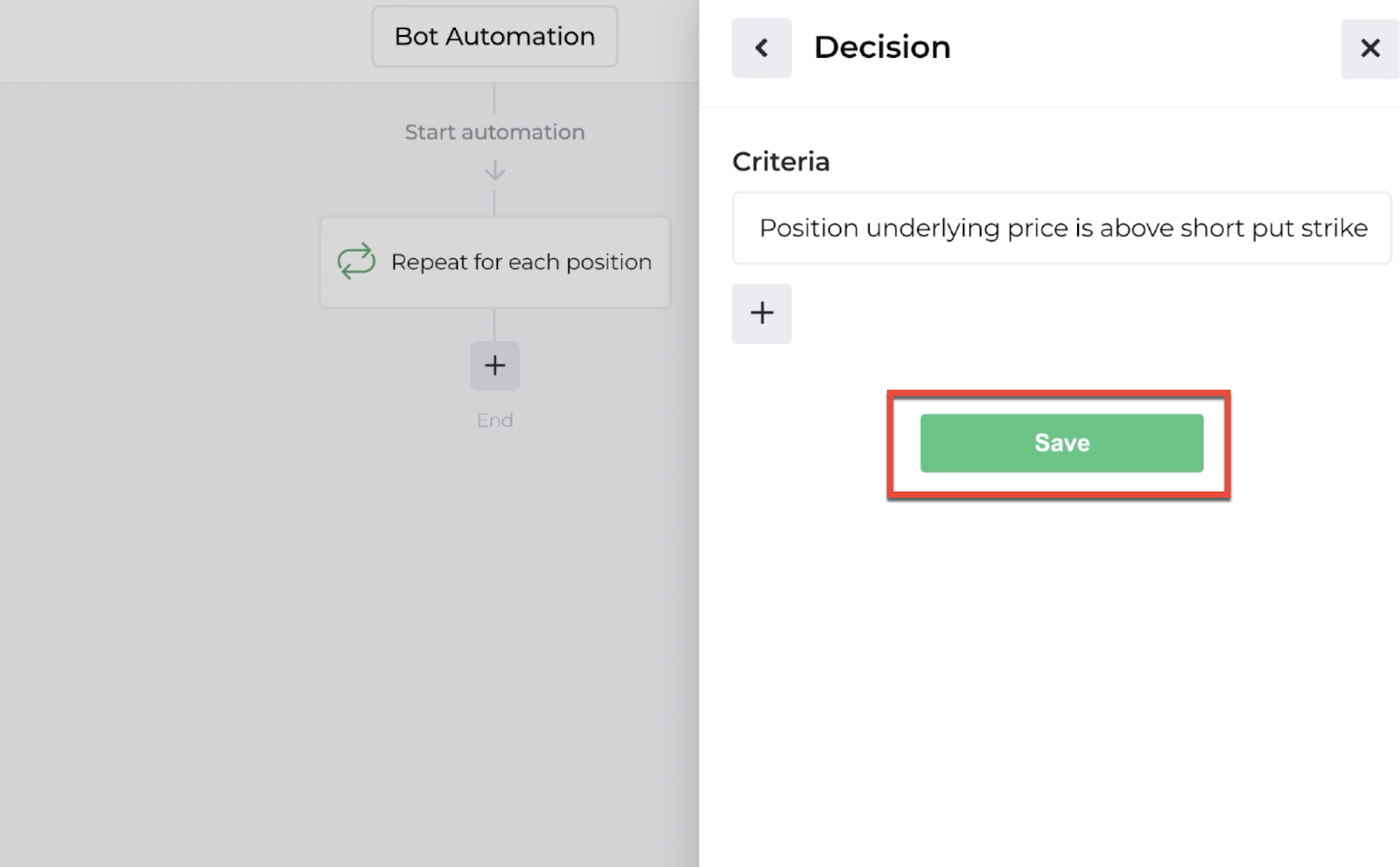 Screenshot highlighting the save button to return to the automation editor