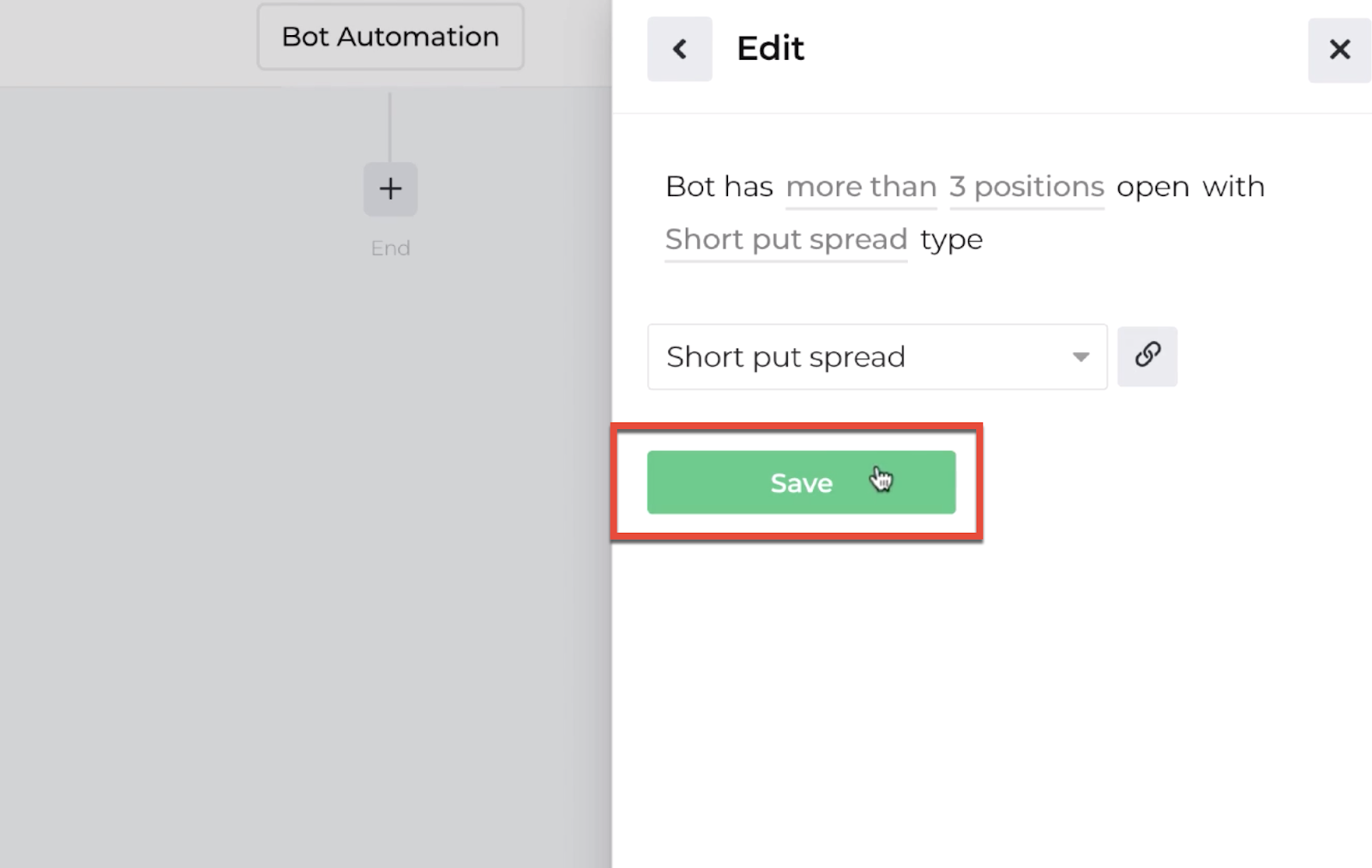 Screenshot highlighting the save button following the decision recipe inputs