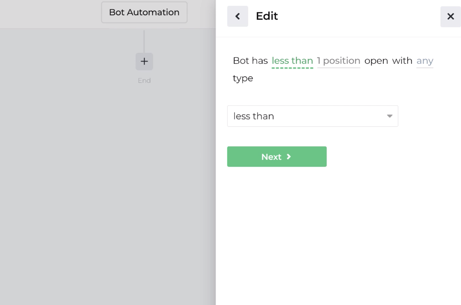 Screenshot displaying the decision recipe for comparing bot position count to position type