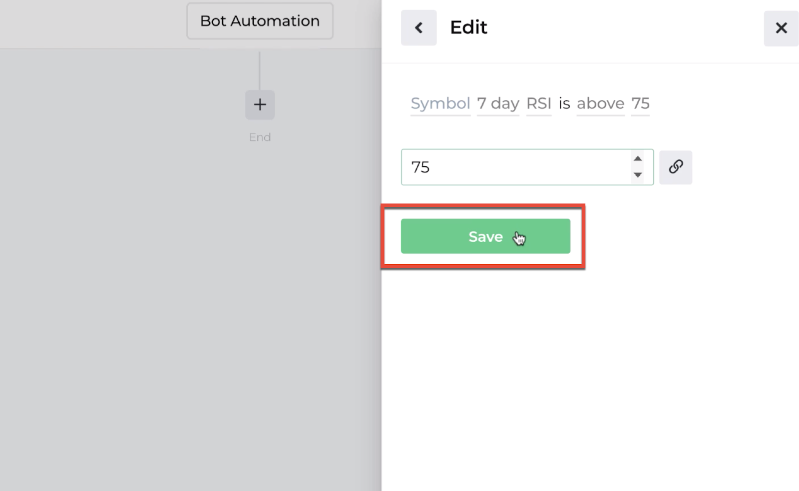 Screenshot highlighting the save button following the decision recipe inputs