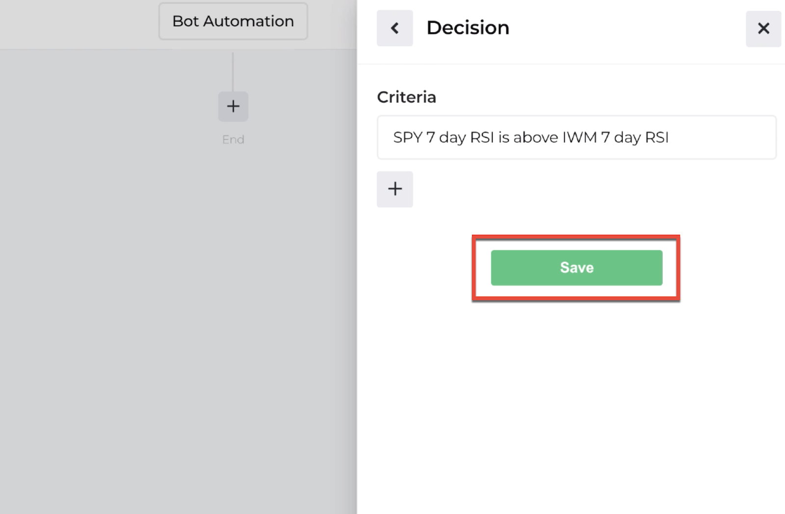 Screenshot highlighting the save button to return to the automation editor