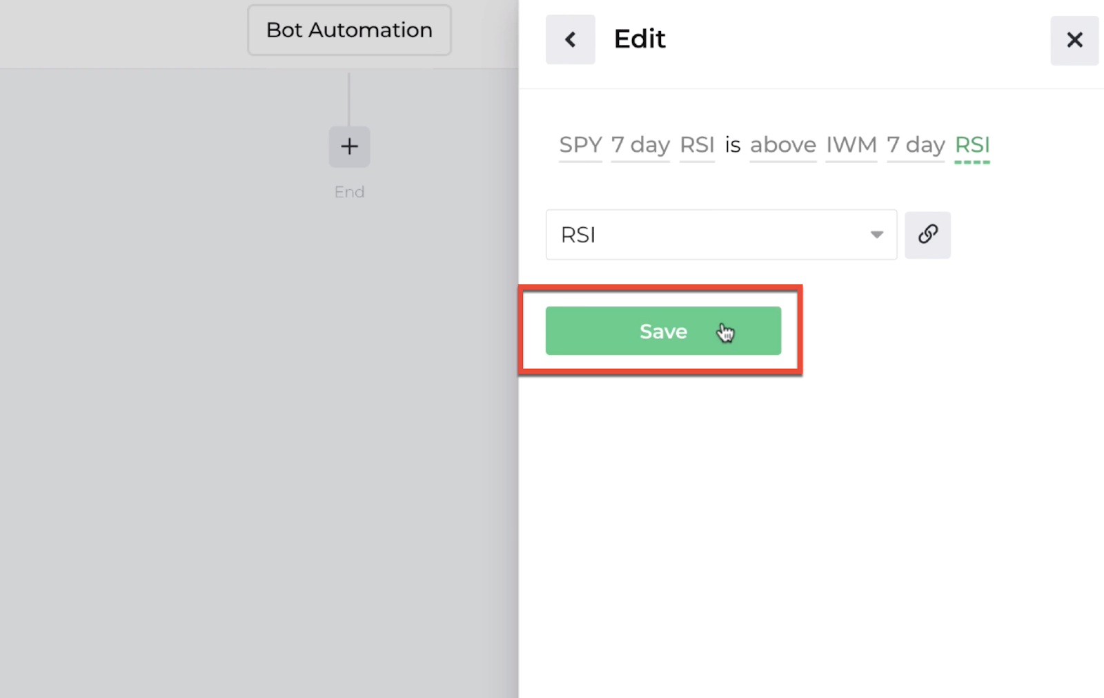 Screenshot highlighting the save button following the decision recipe inputs