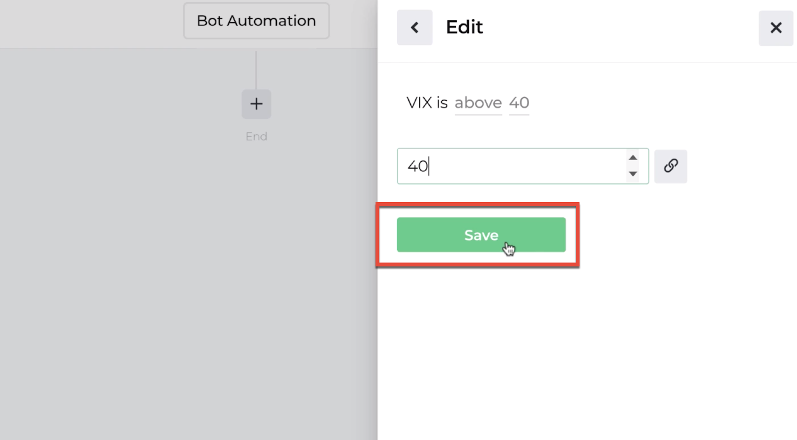 Screenshot highlighting the save button following the decision recipe inputs