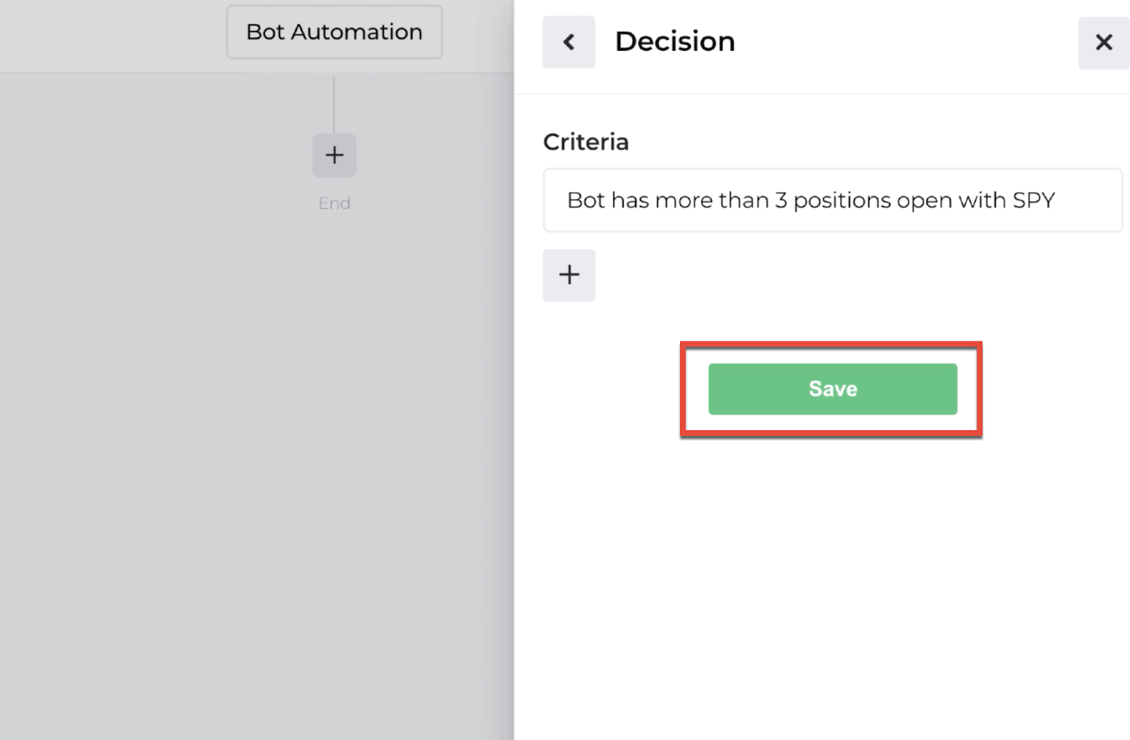 Screenshot highlighting the save button to return to the automation editor