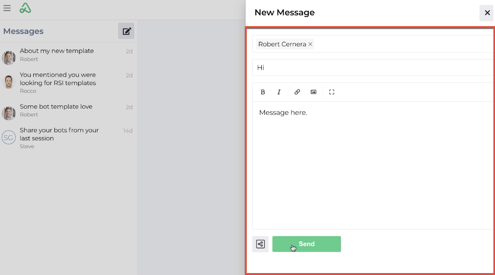 Screenshot of the new message text entry display