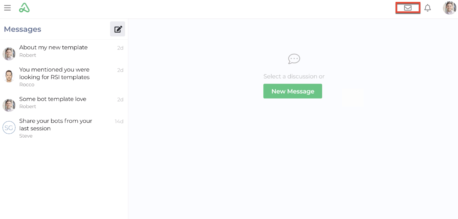 Screenshot highlighting the location of the message icon