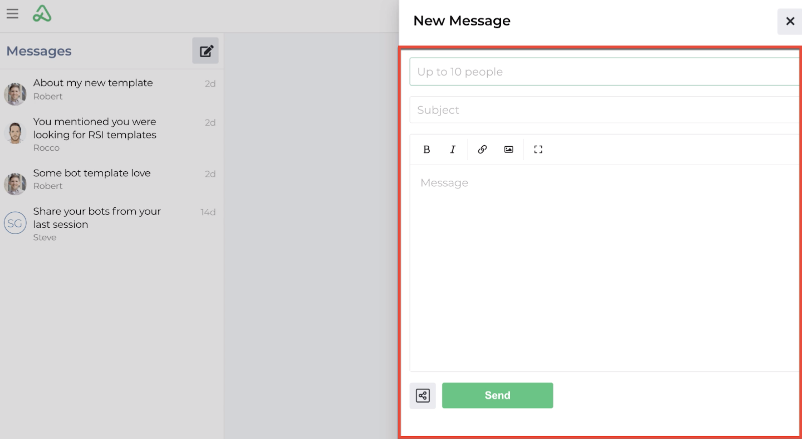 Screenshot of the new message text entry display