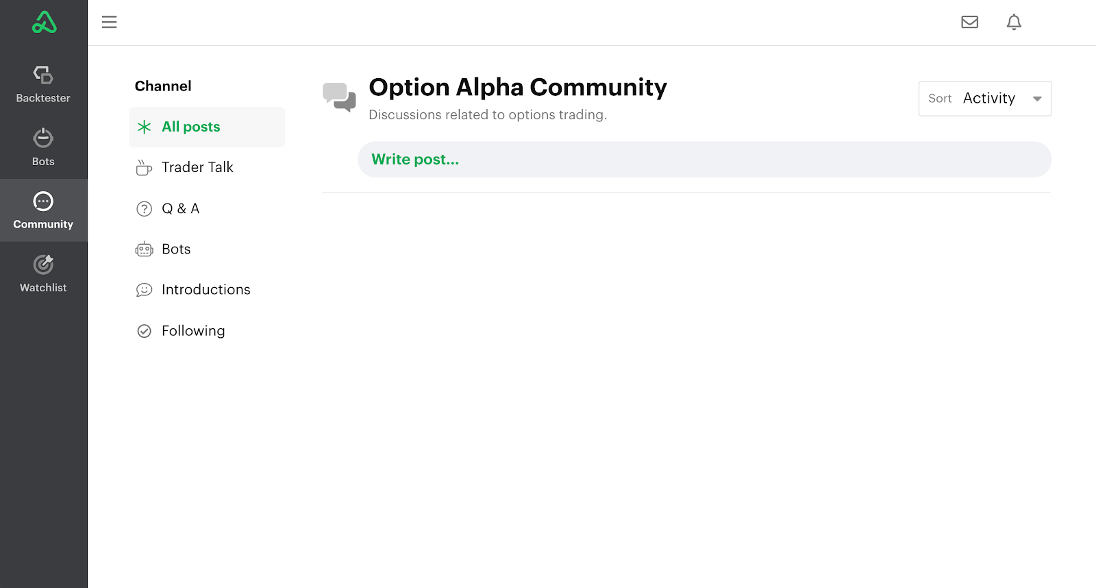 Screenshot of the Community homepage