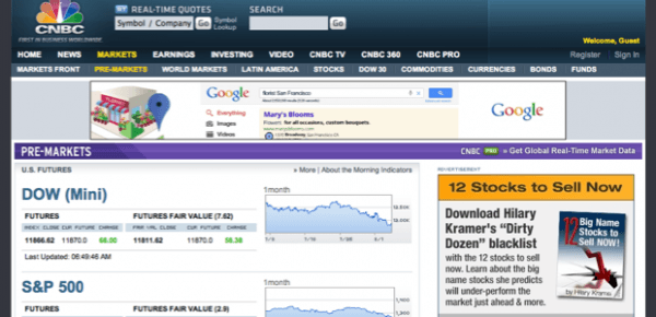Example image of CNBC homepage