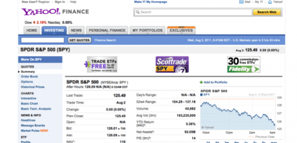 Example image of Yahoo Finance homepage