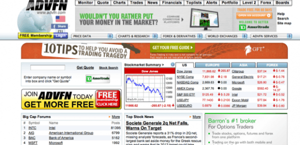 Example image of ADVFN homepage