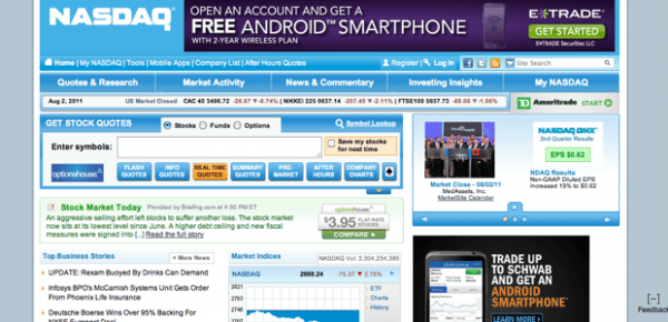 Example image of Nasdaq homepage
