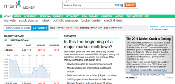 Example image of MSN Money homepage