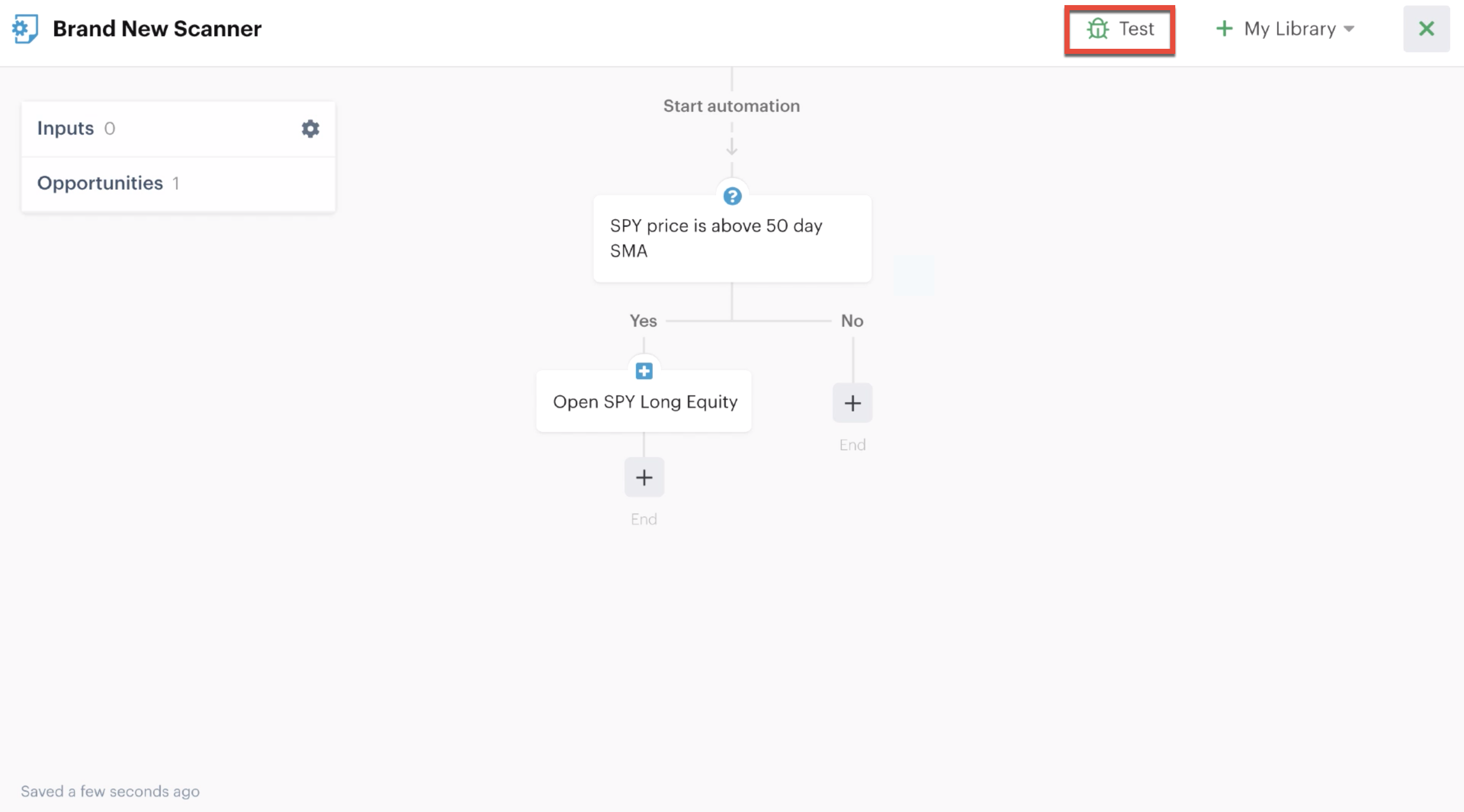 Automation editor with test button highlighted