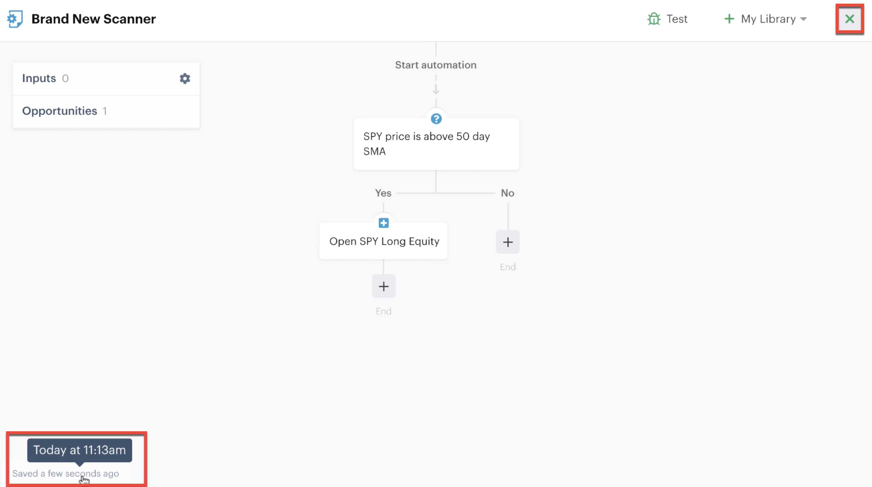 Completed automation with time stamp highlighted