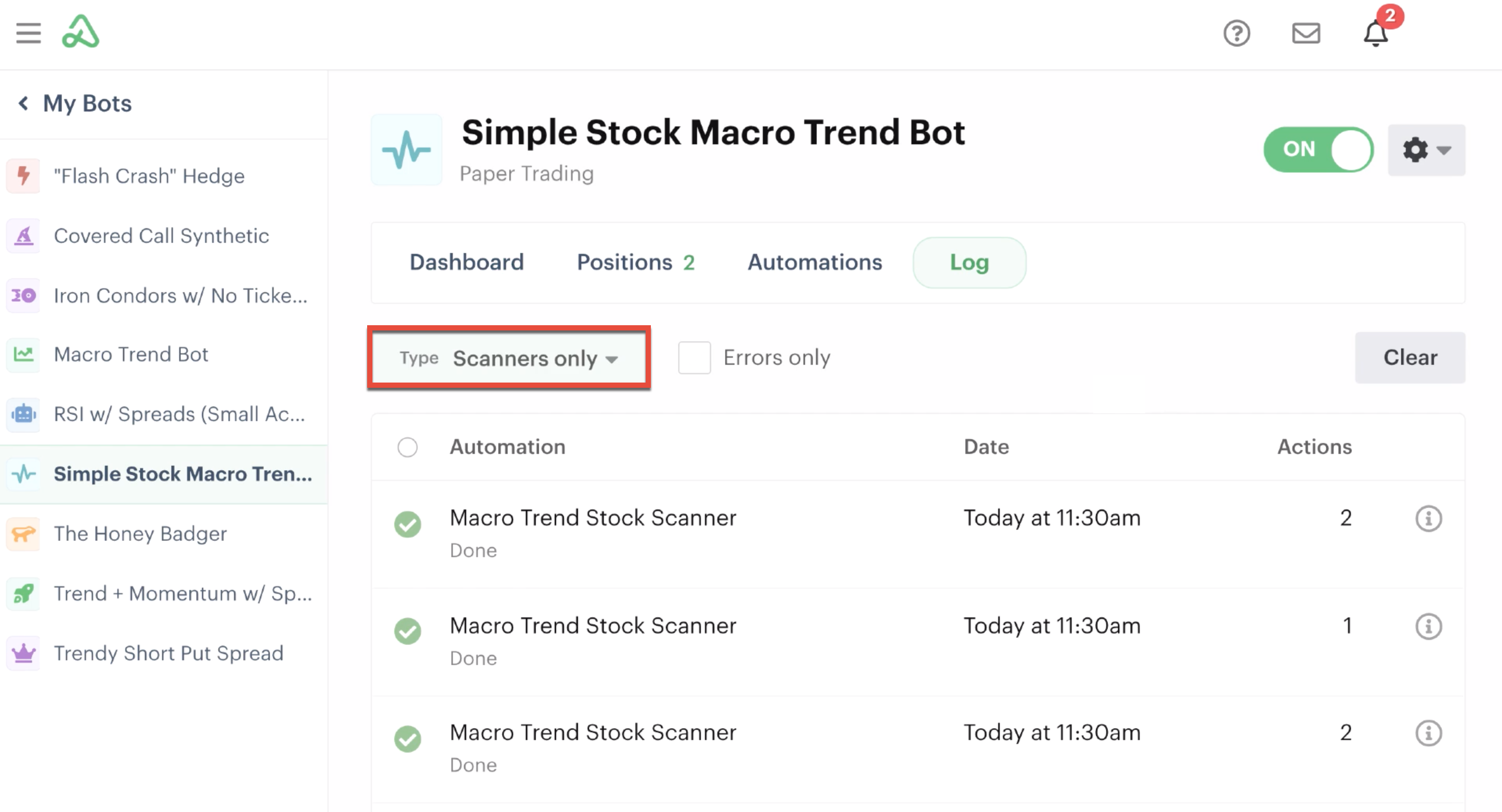 Filter for different automations