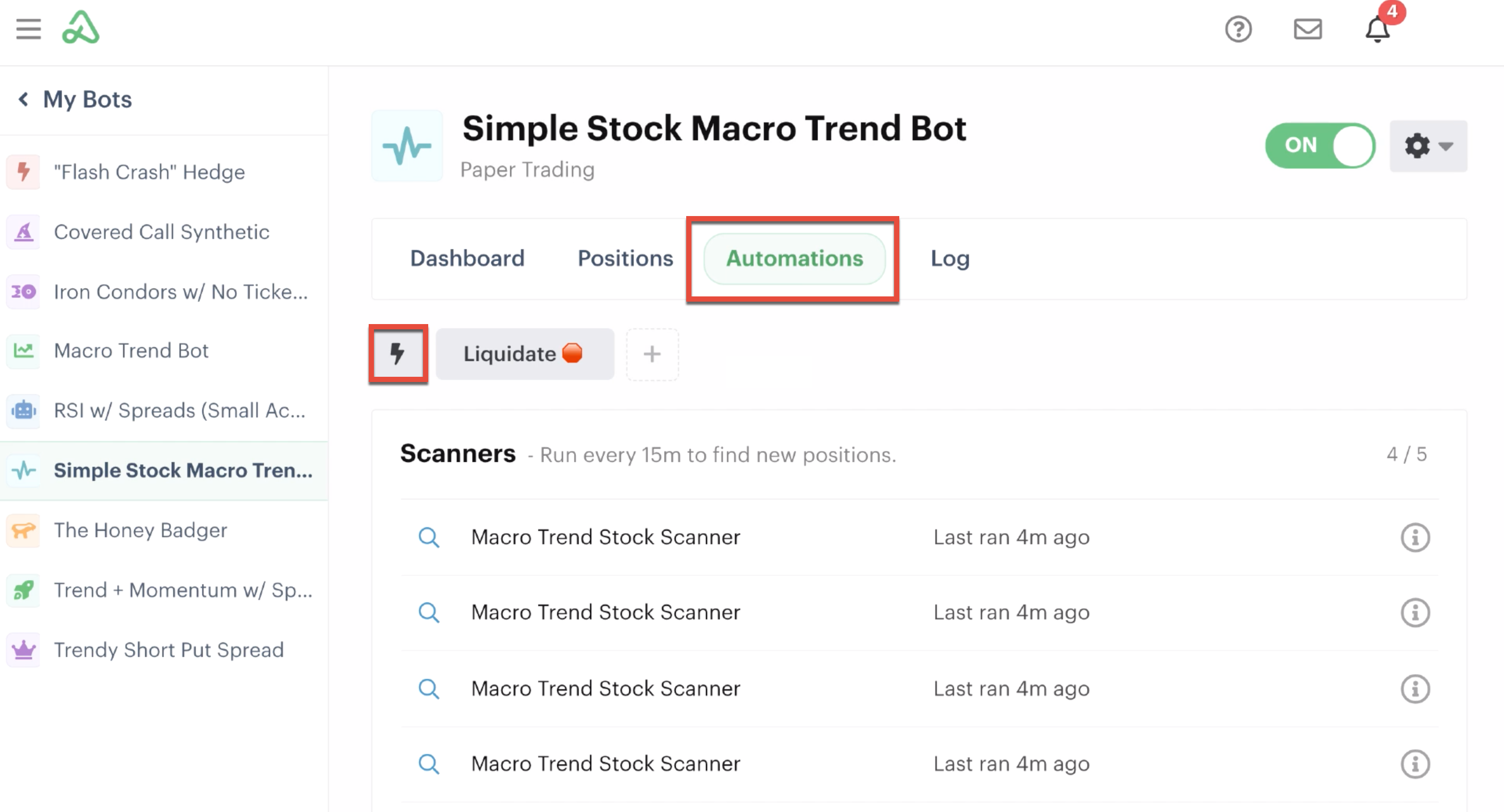 Instant automation button highlighted