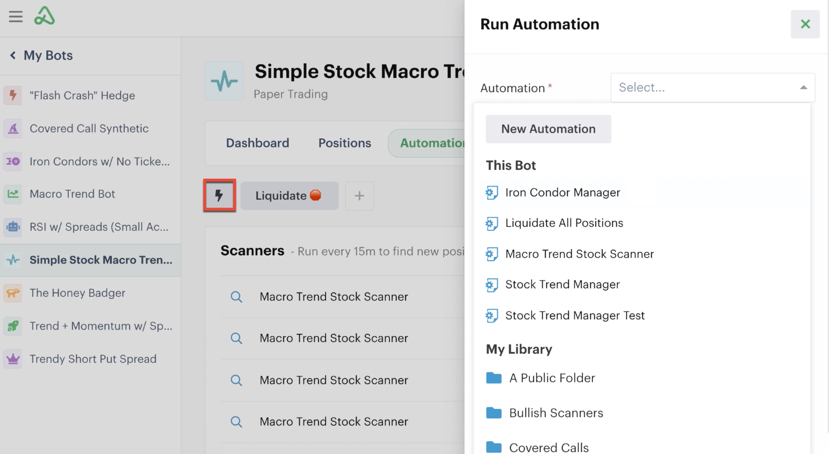List of automations to be run instantly with button