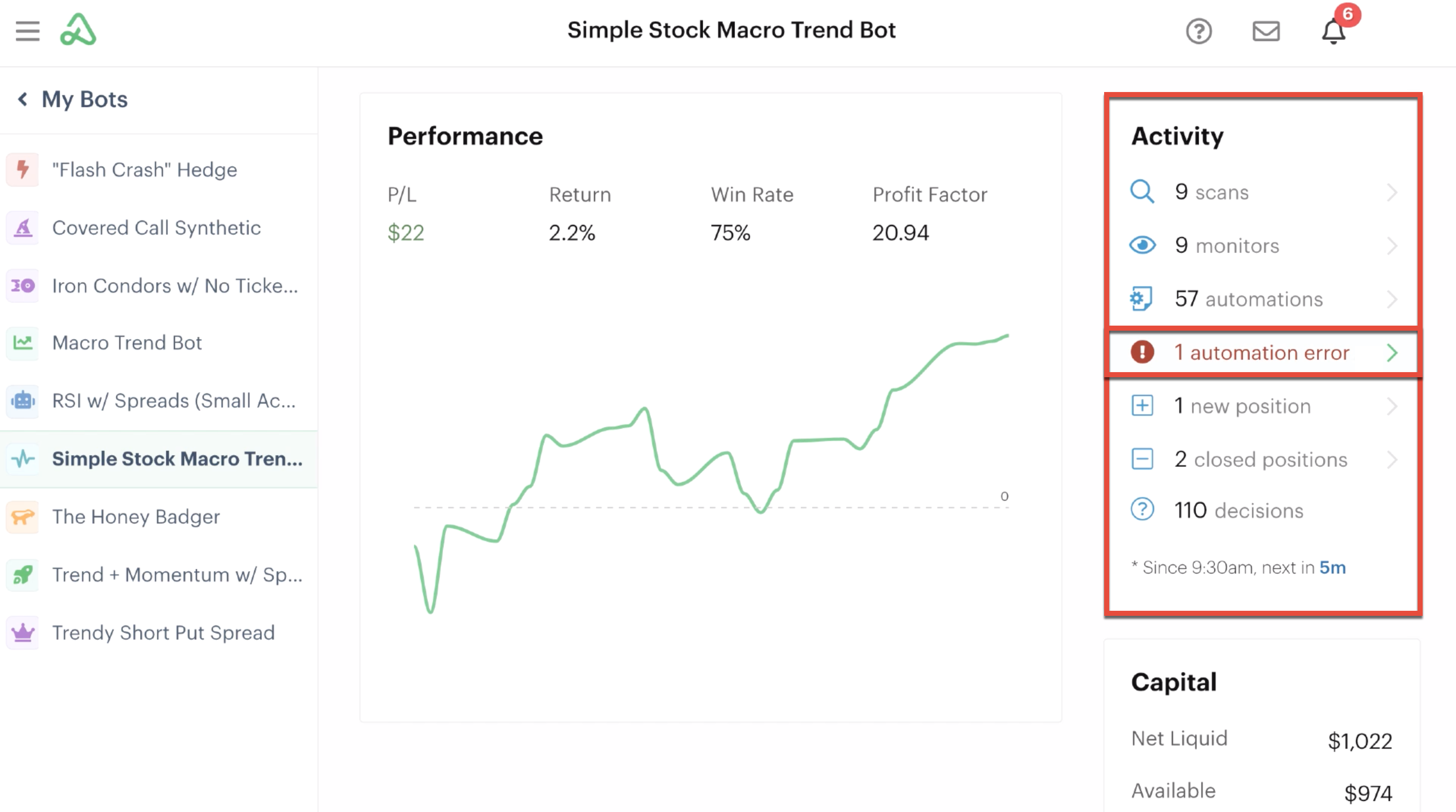 Automation error highlighted in activity log