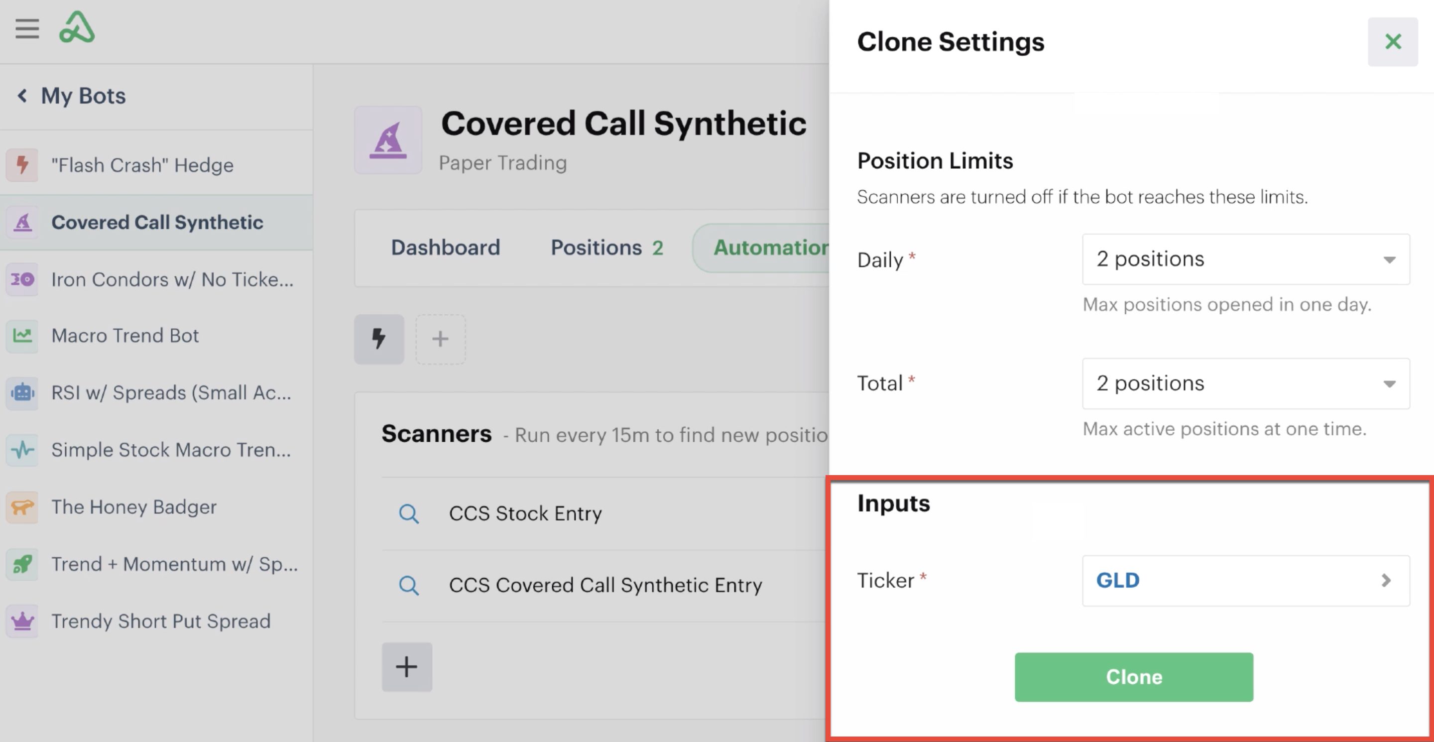 Bot level input highlighted
