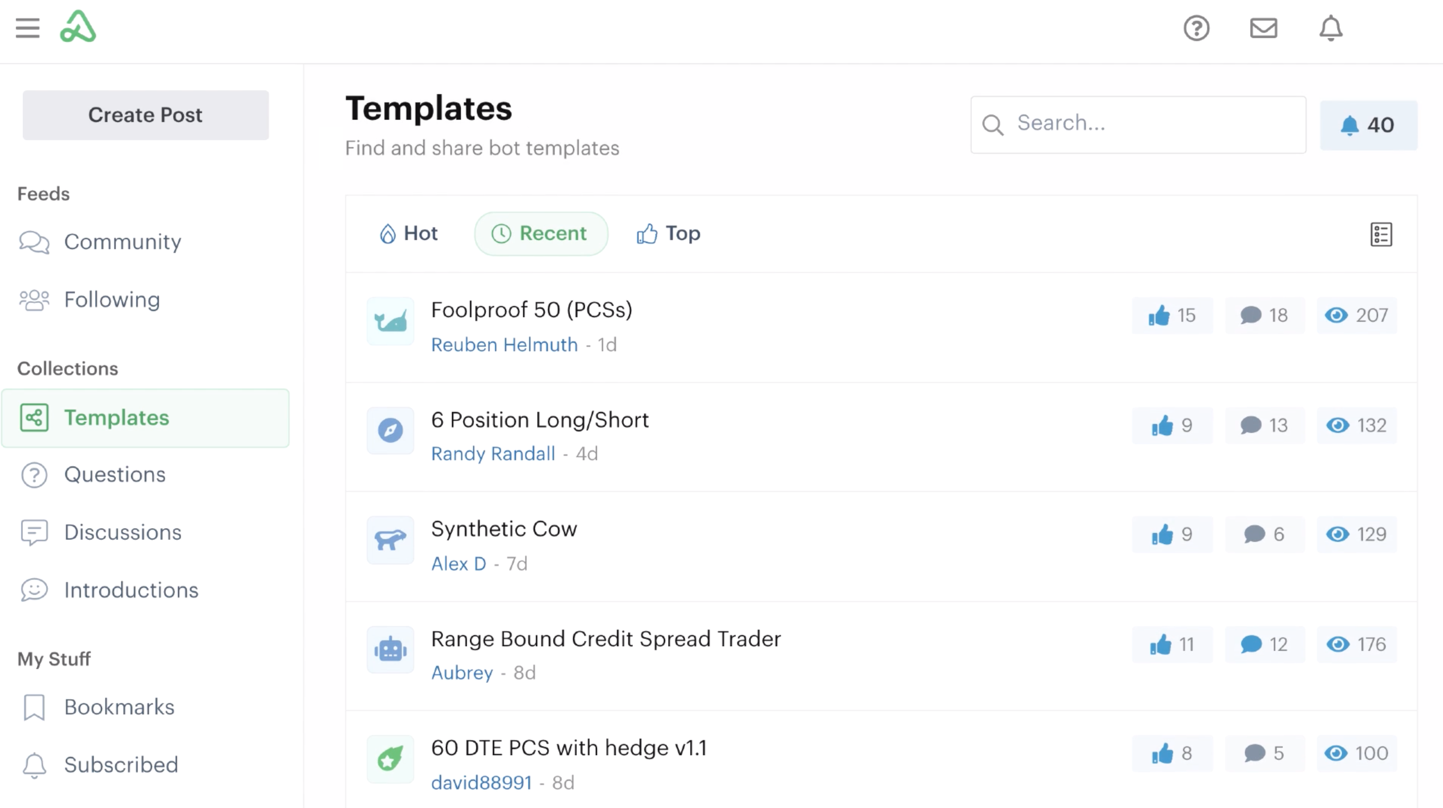 Template section in the Community forum