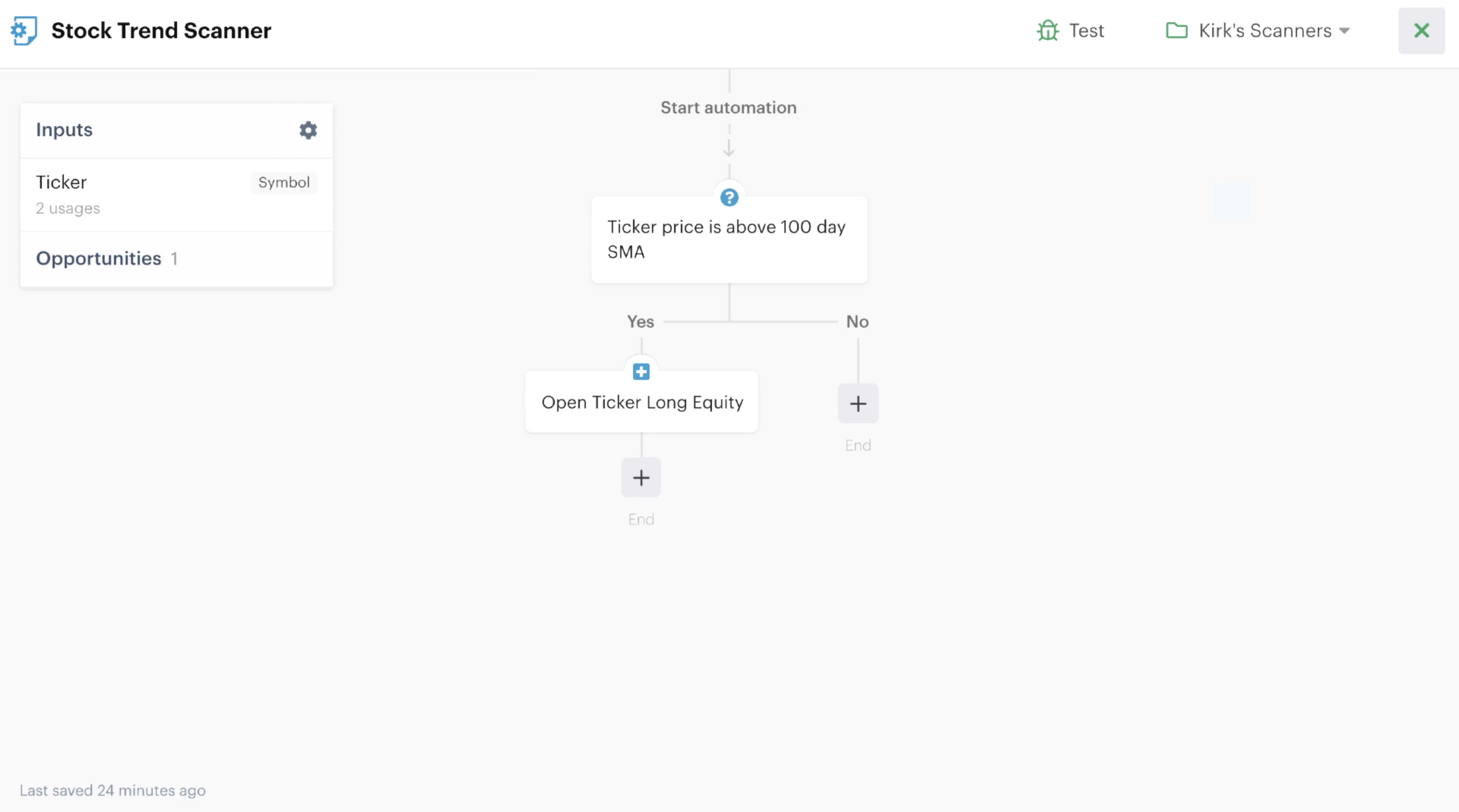 Scanner automation in the automation editor open position action