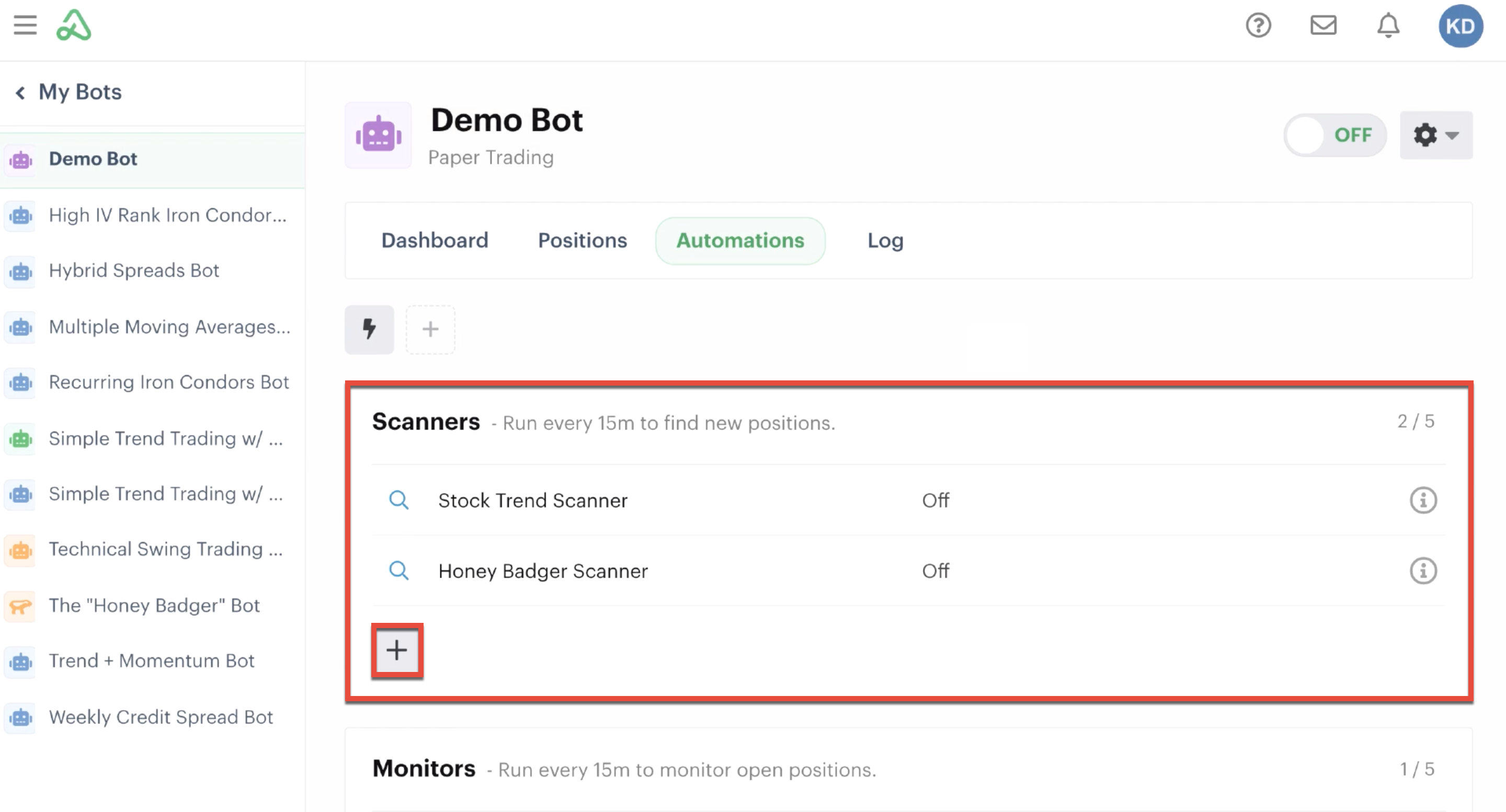 Scanner automations highlighted