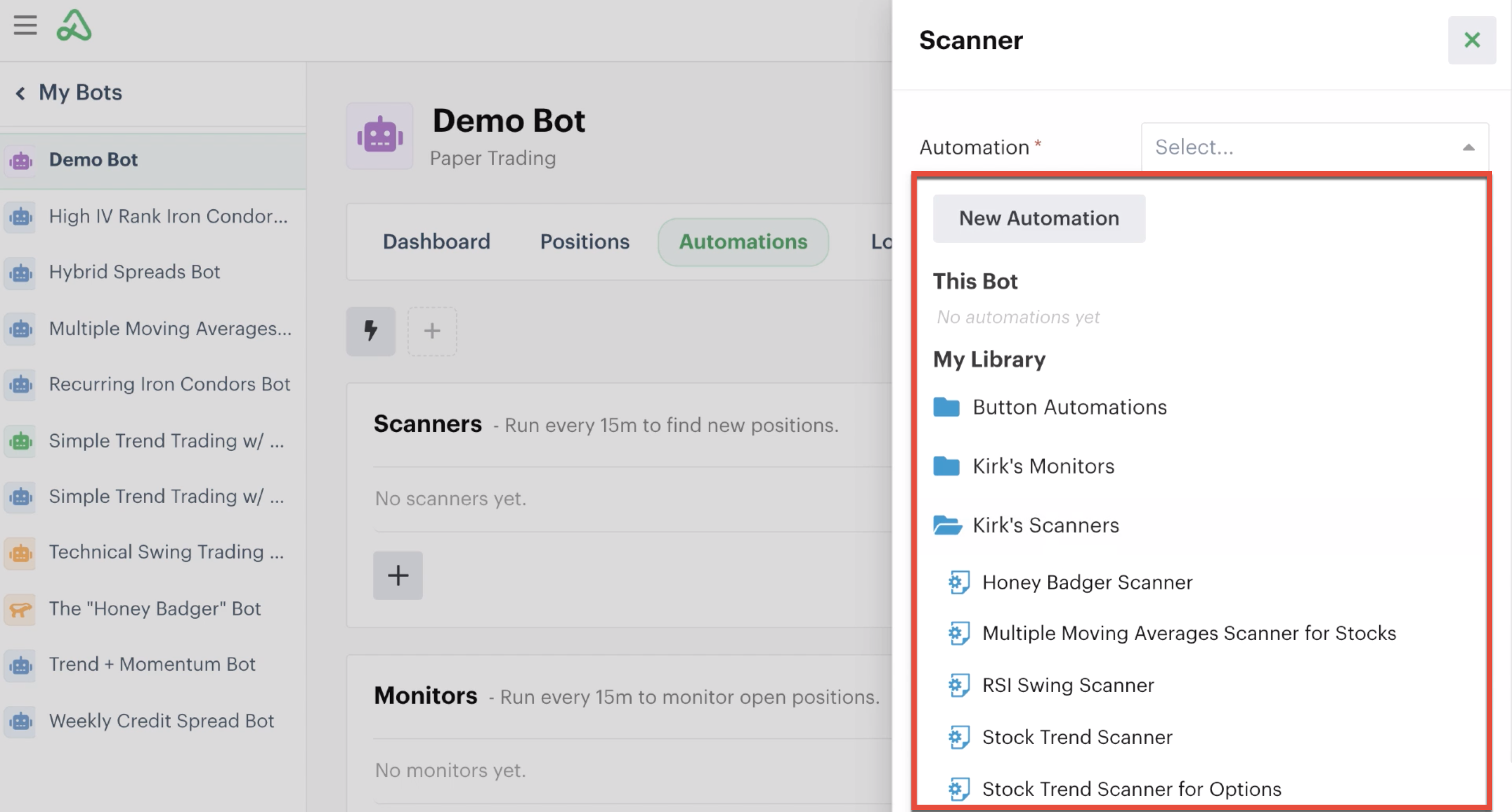 Adding an automation from library