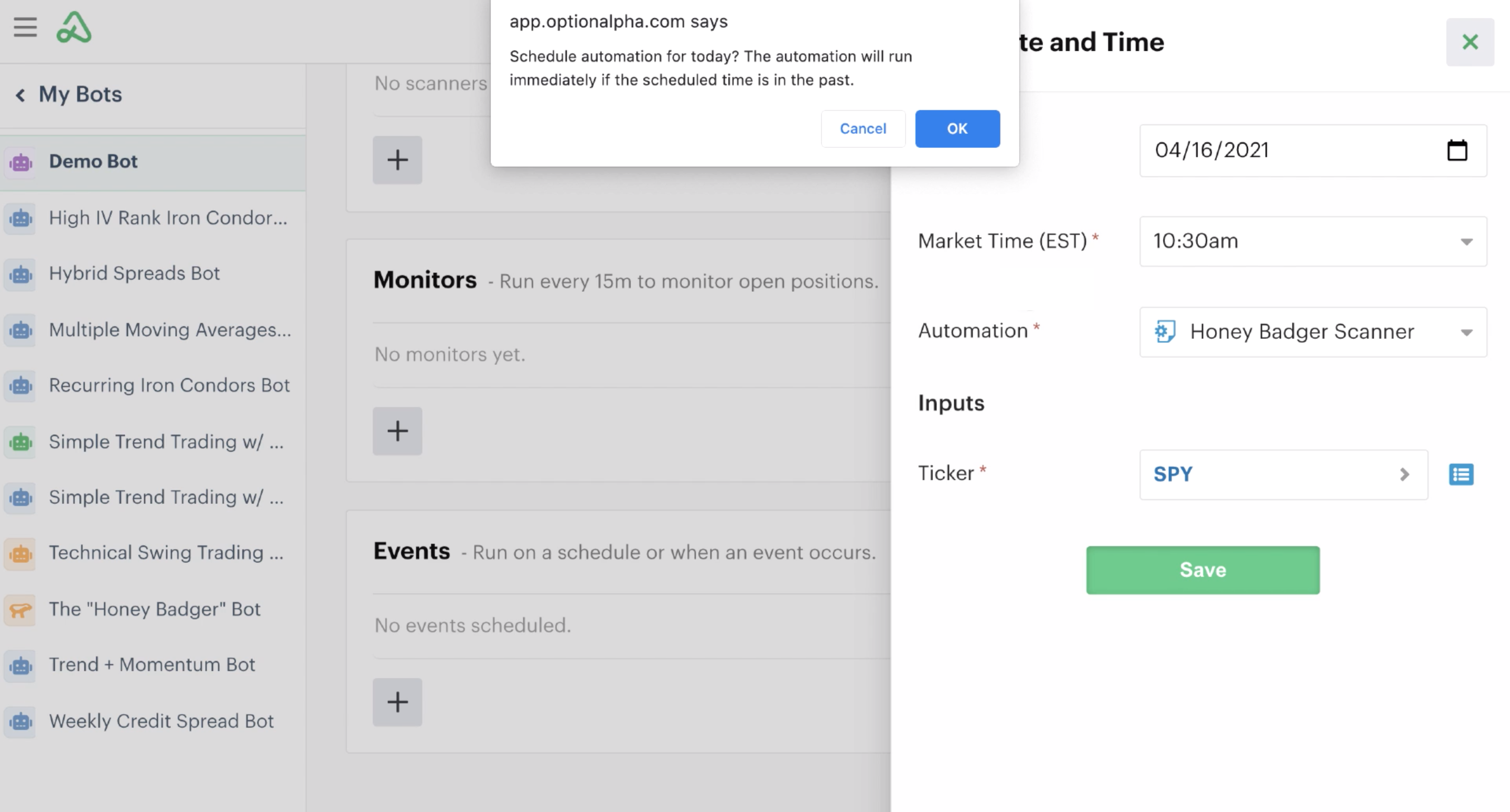 On a specific date bot event schedule