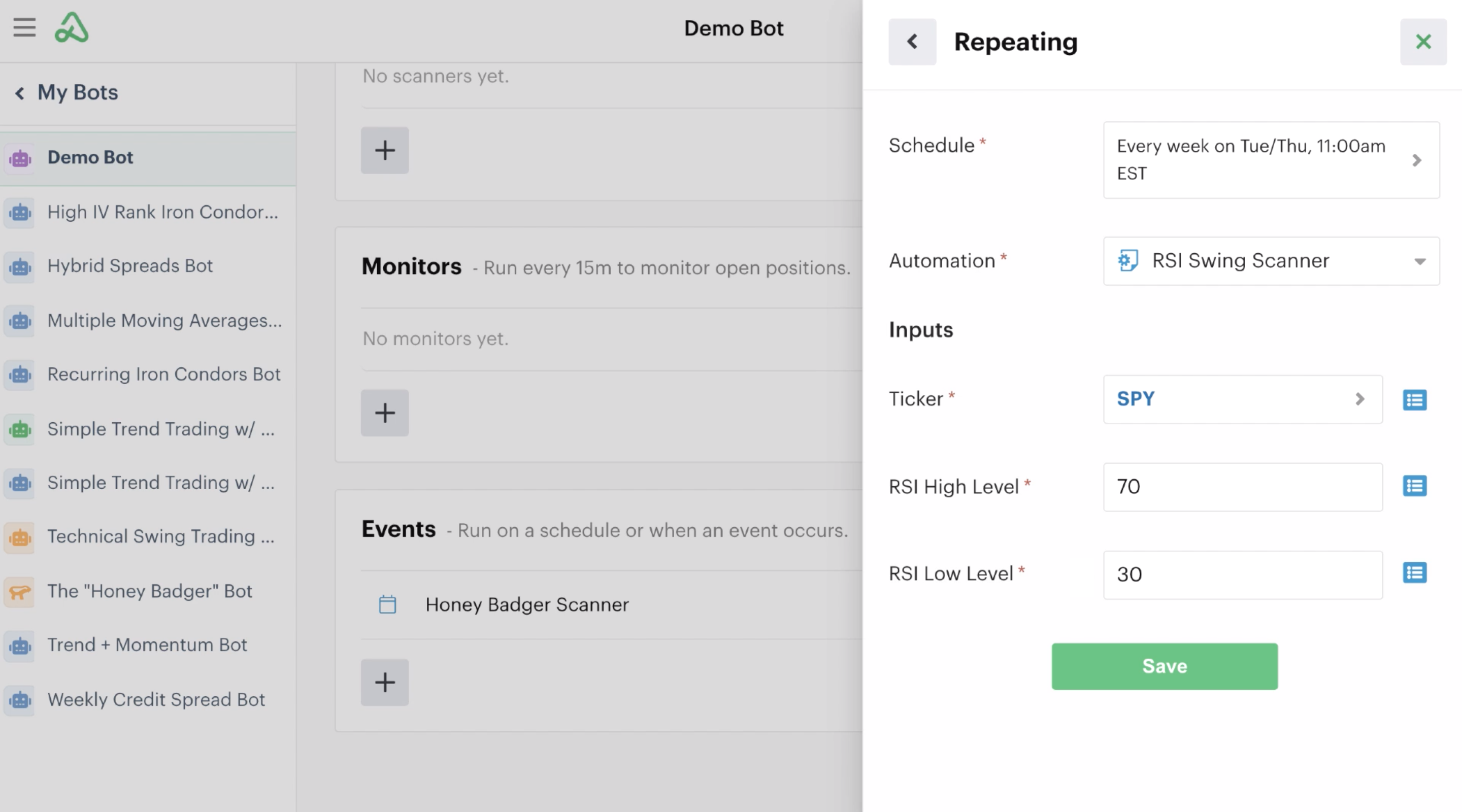 Repeating schedule settings