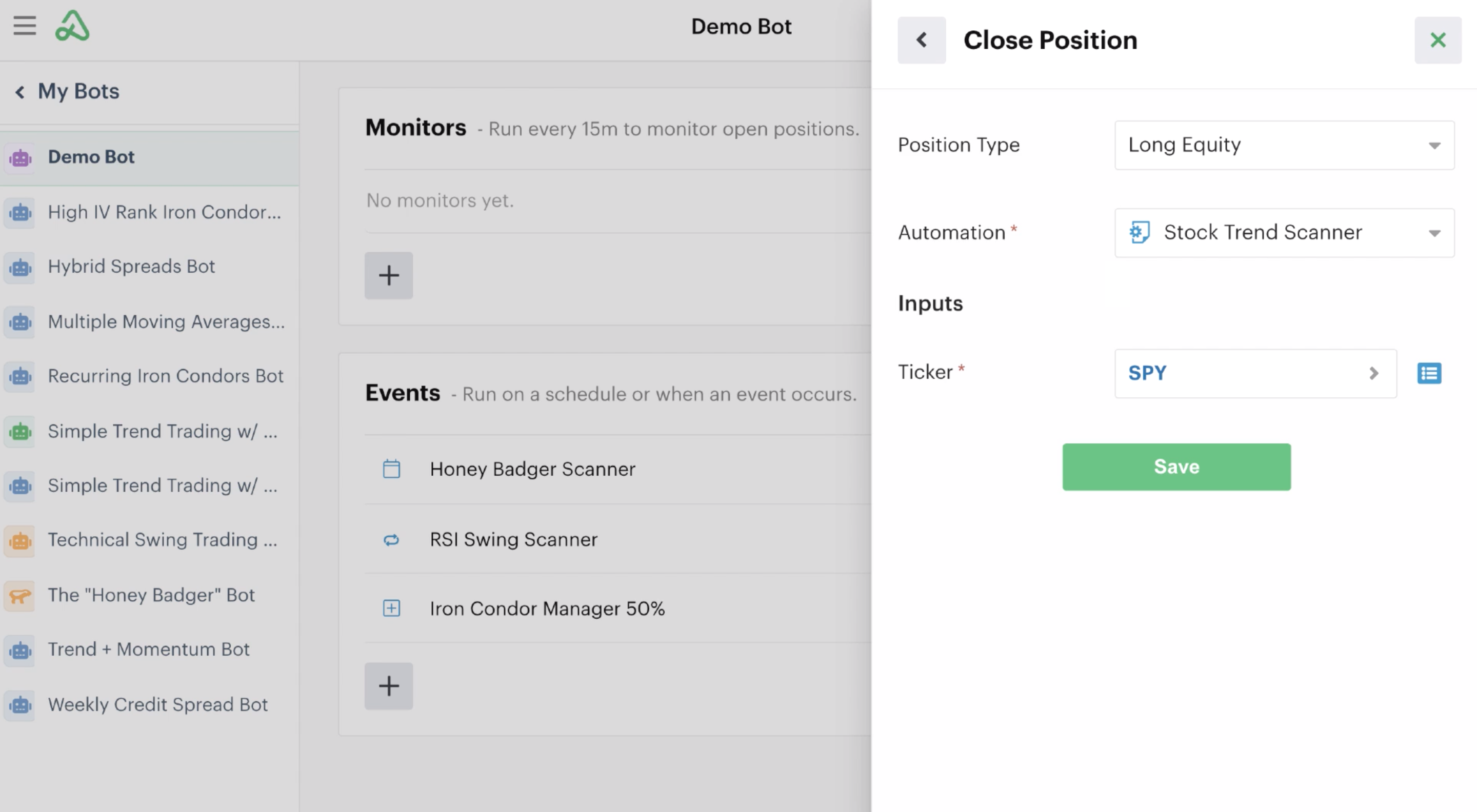 Adding scanner automation as a close position event
