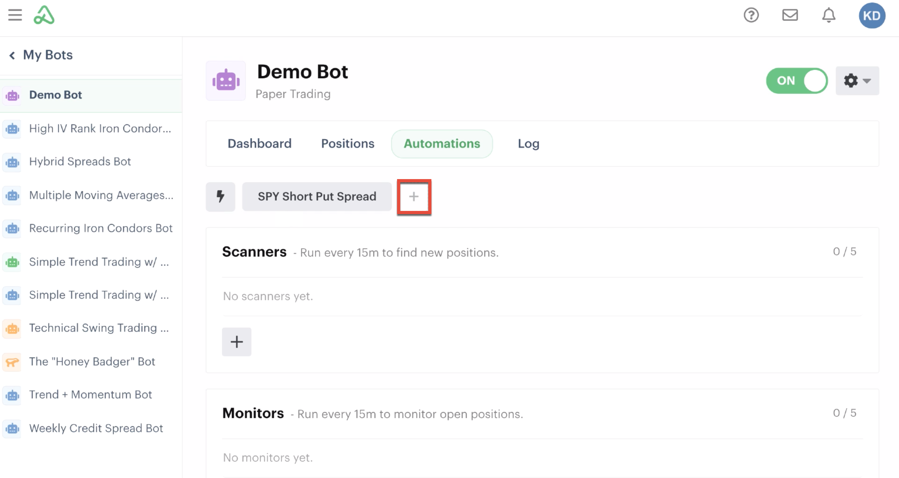 Add button icon in bot dashboard