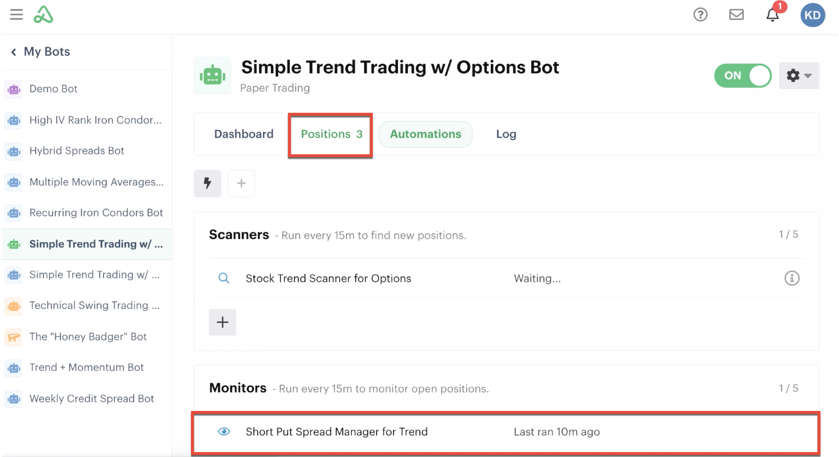 Positions tab highlighted, monitor active