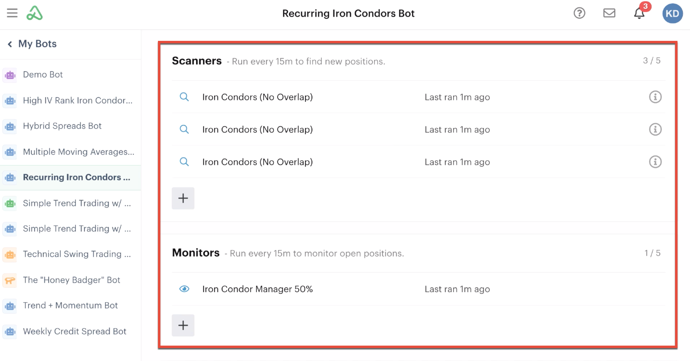 Scanner and monitor automations highlighted