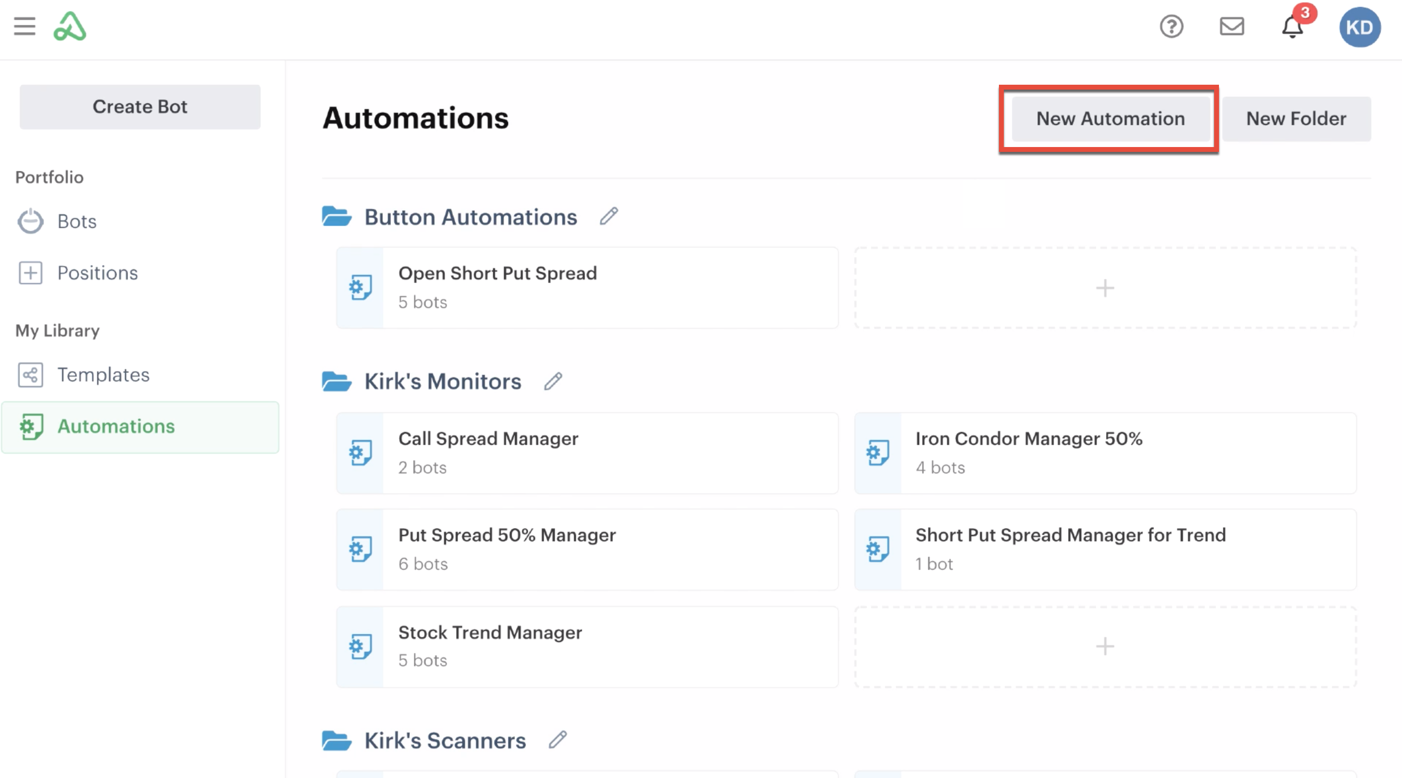 New automation button in the library