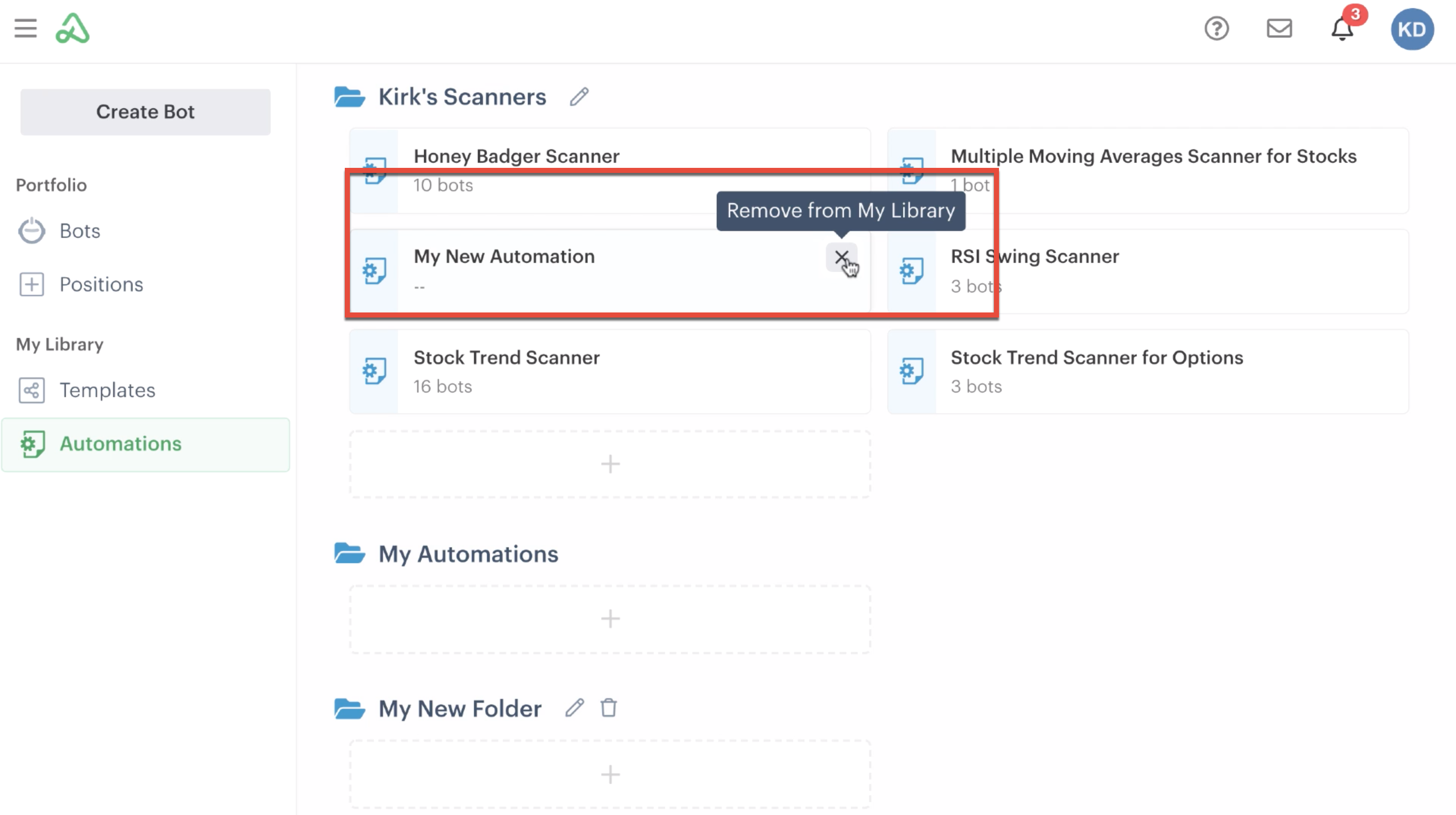 Removing an automation from library