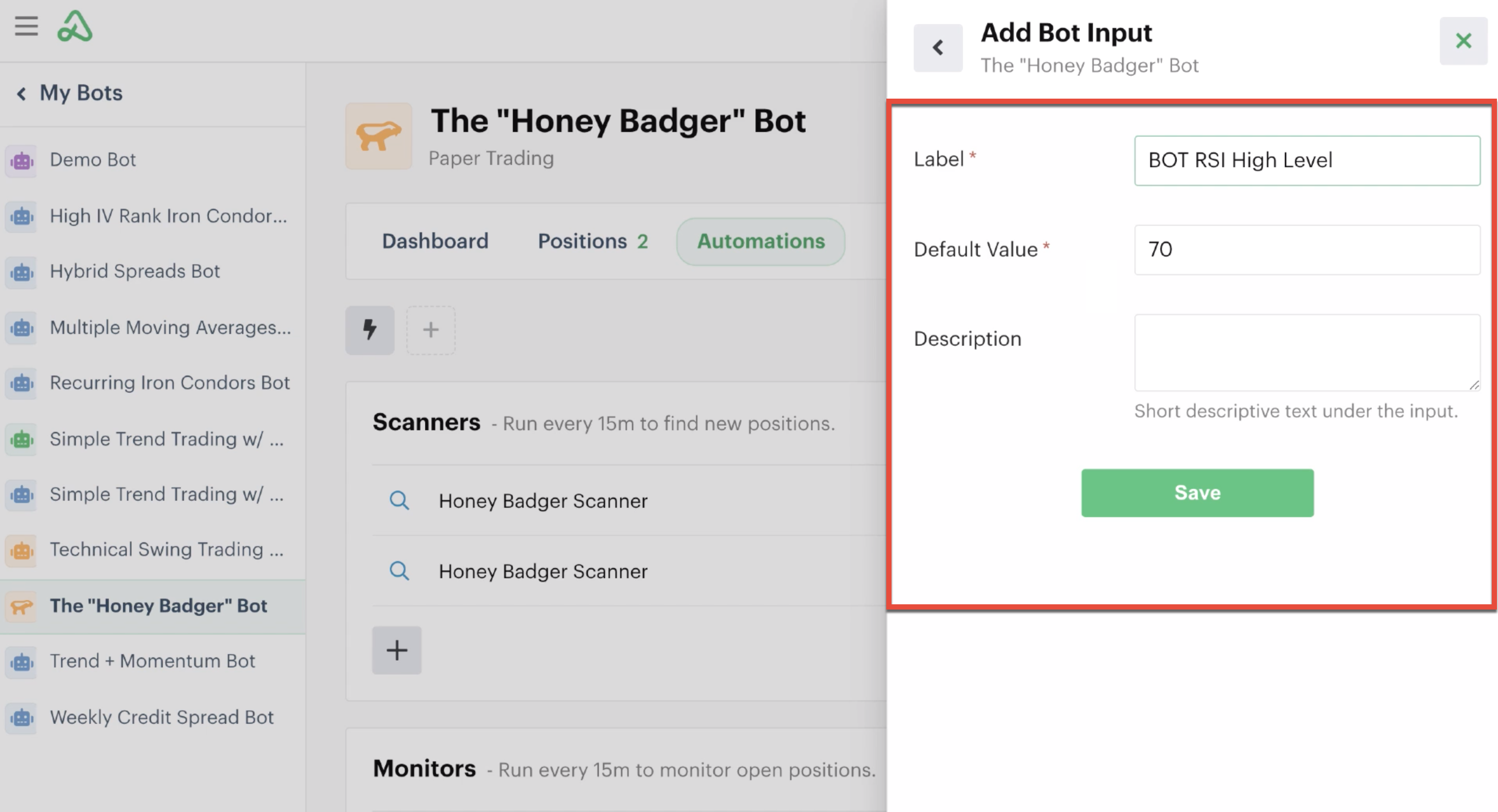 Bot input details
