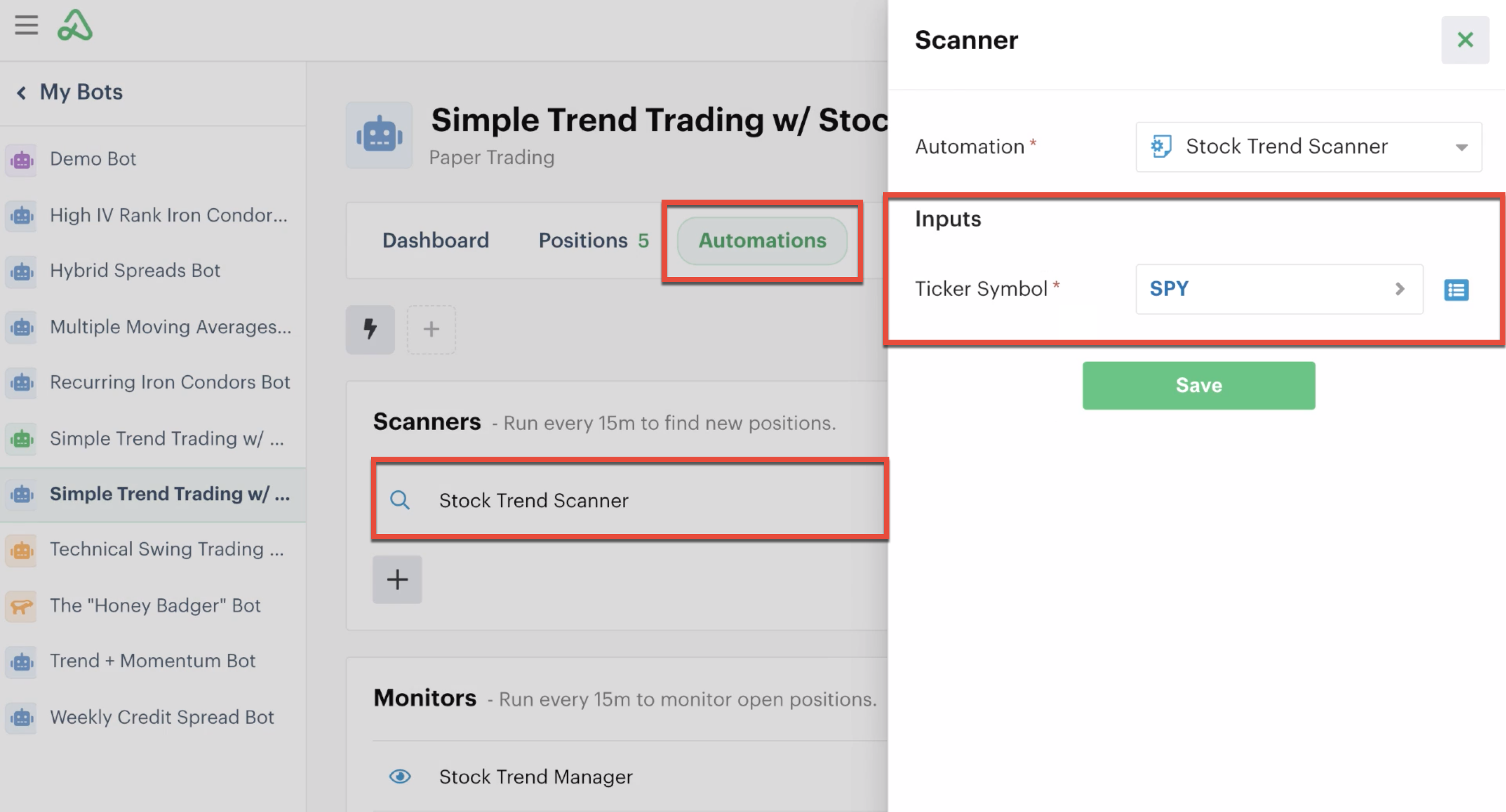 Scanner automation custom input in automations tab