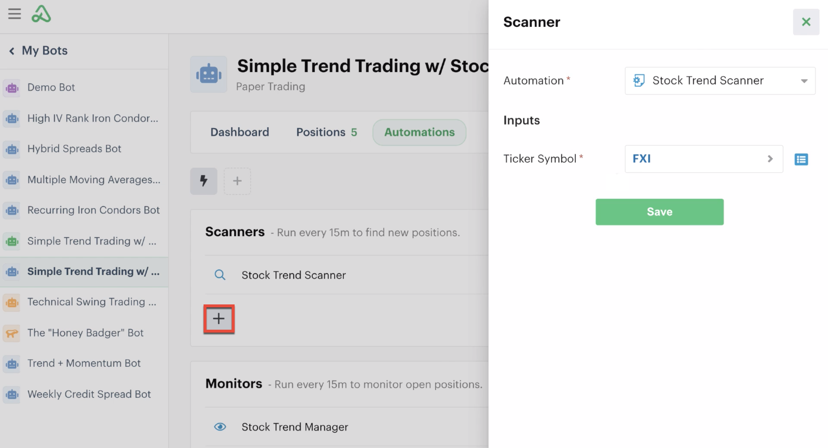 Adding a scanner automation with same custom input, different ticker symbol