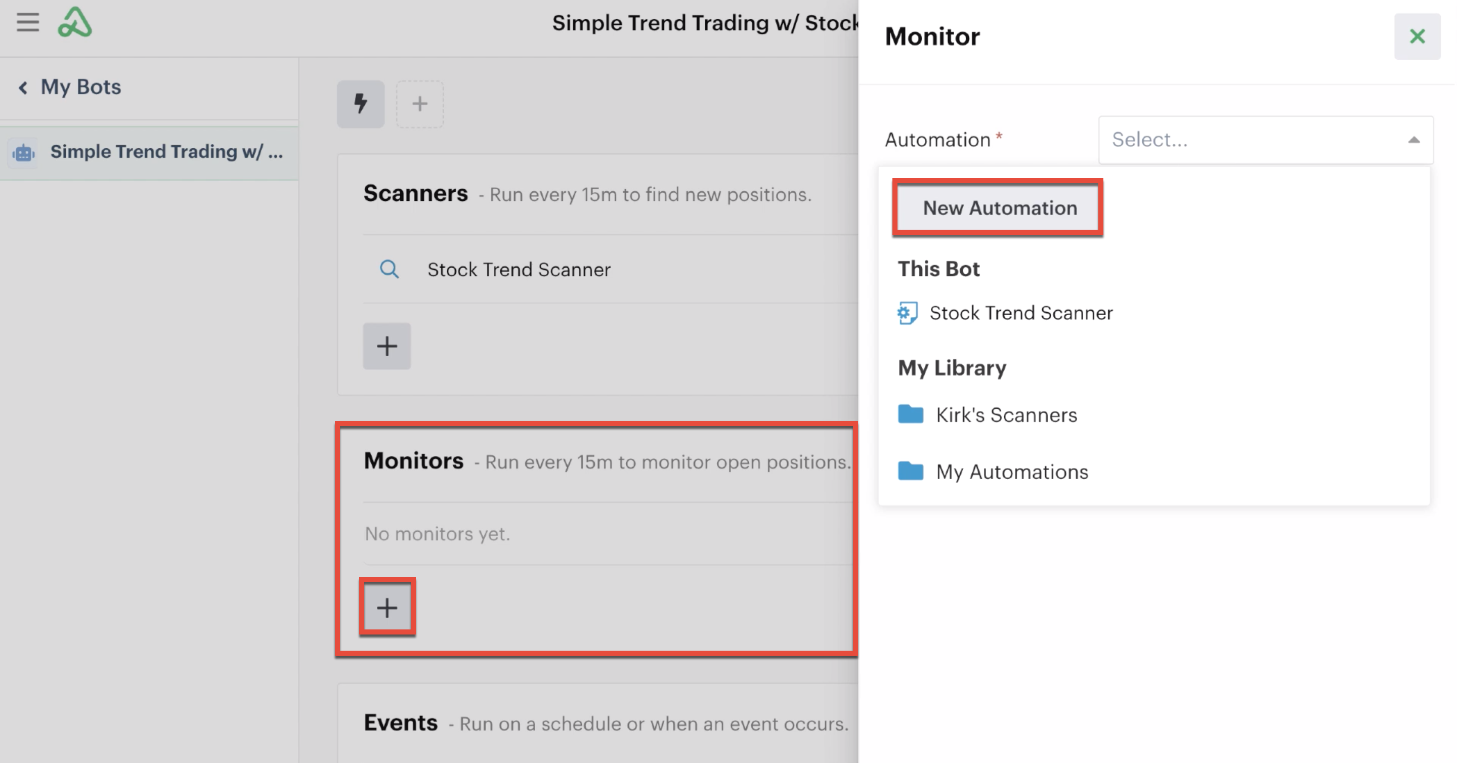 Adding a new monitor automation