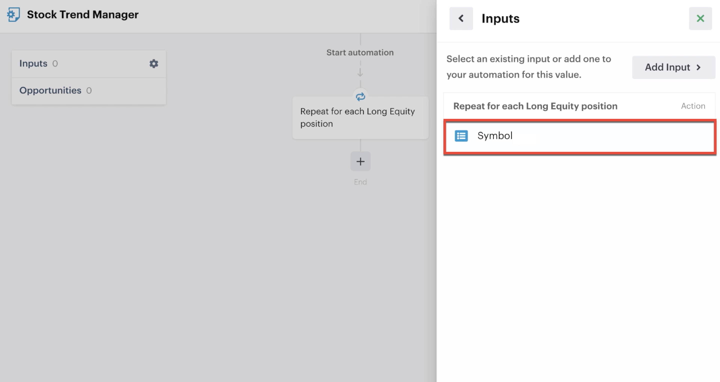 Symbol custom input for long equity positions