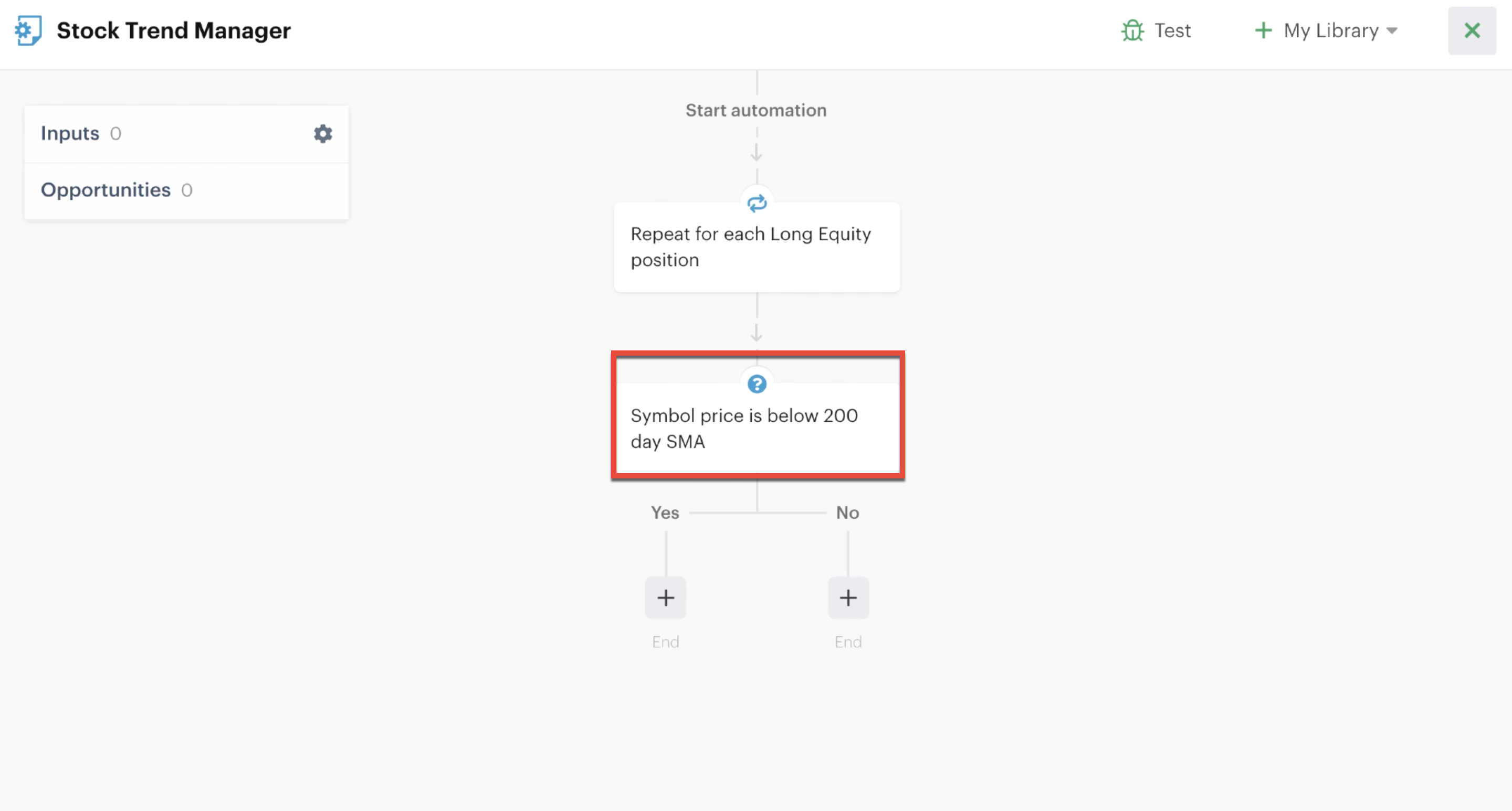 Decision action in automation editor