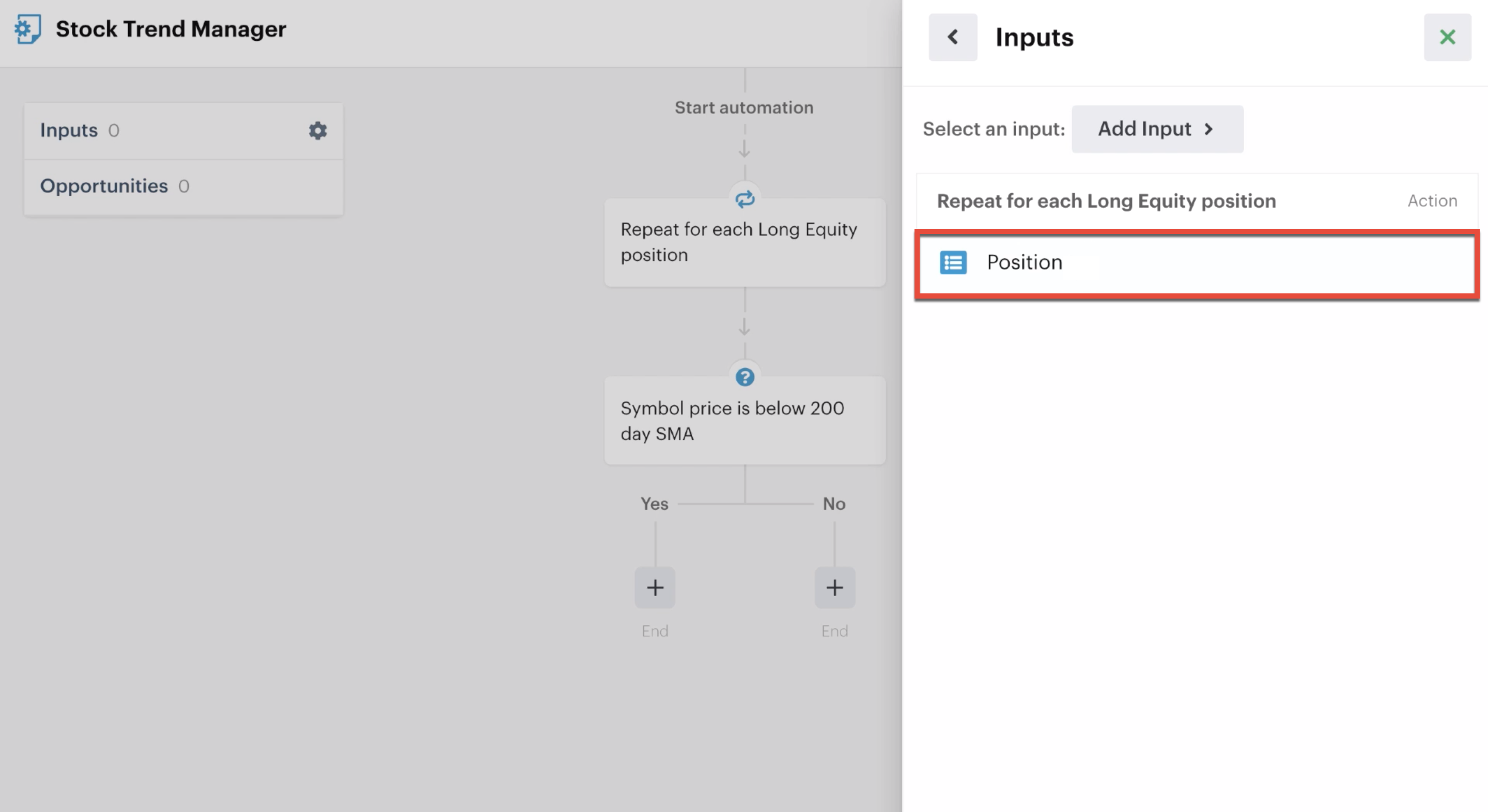 Custom input linking position in automation