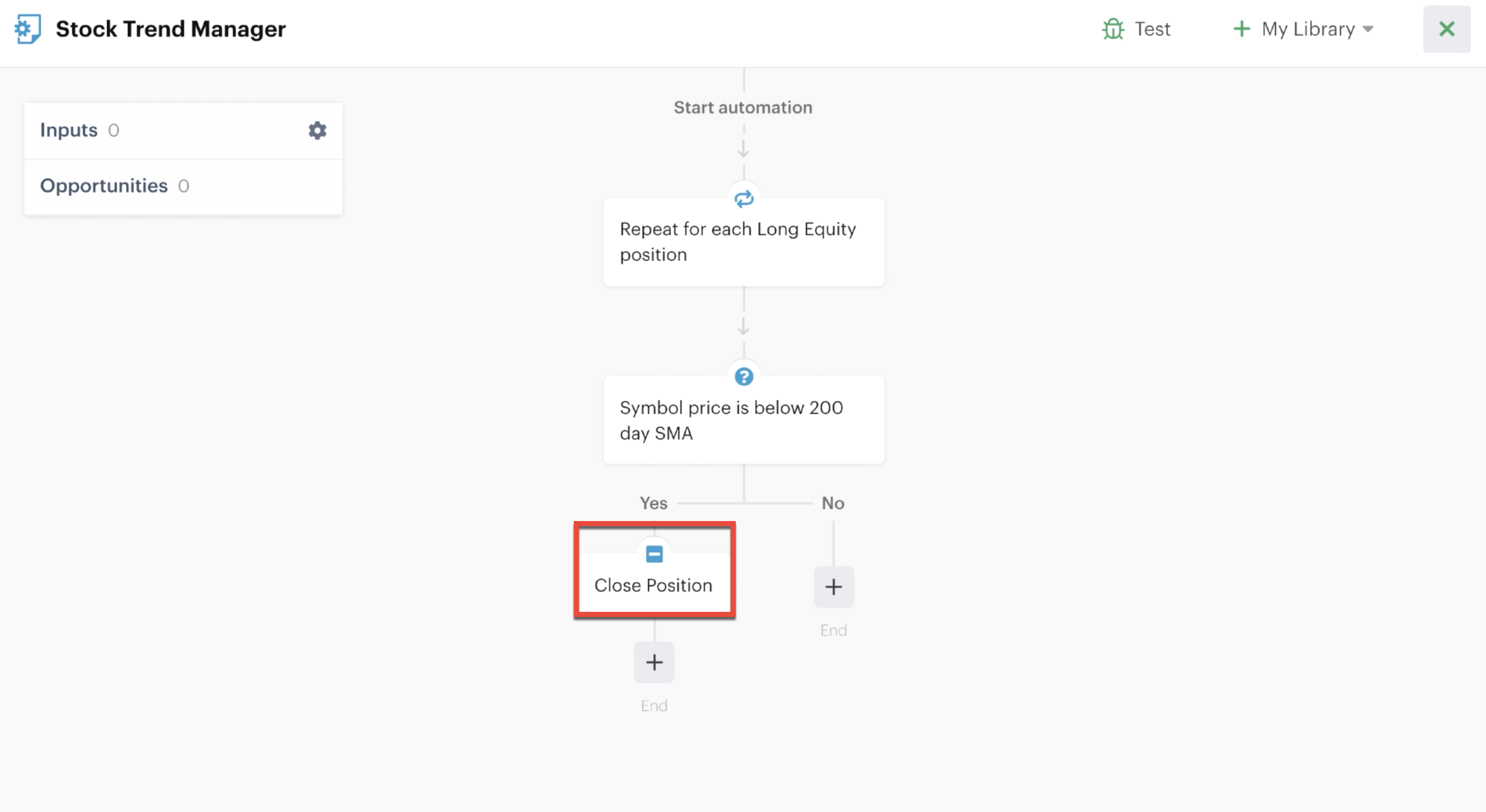 Close position action added to the automation editor
