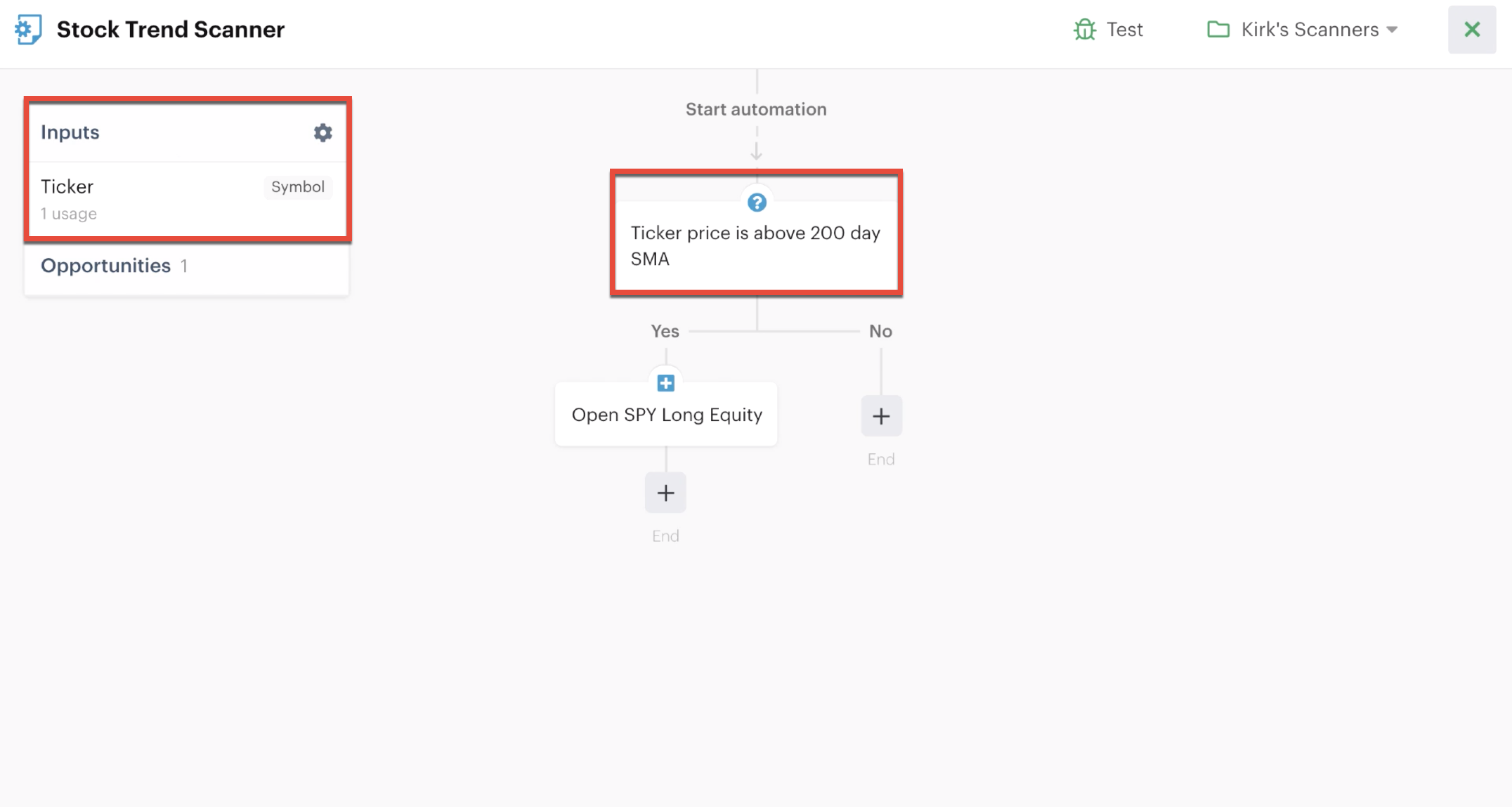 Automation editor showing custom input information