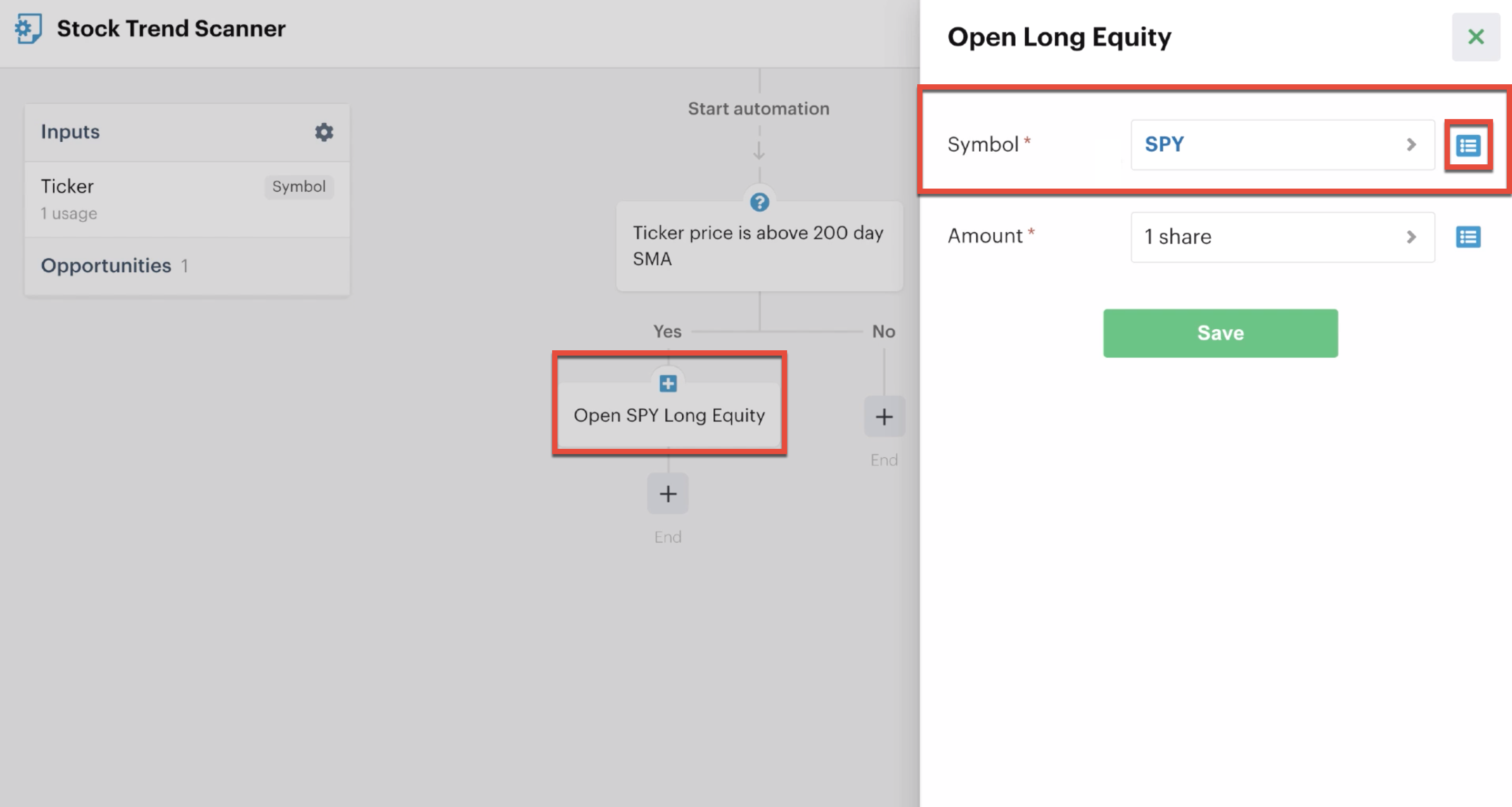 Open position action symbol custom input