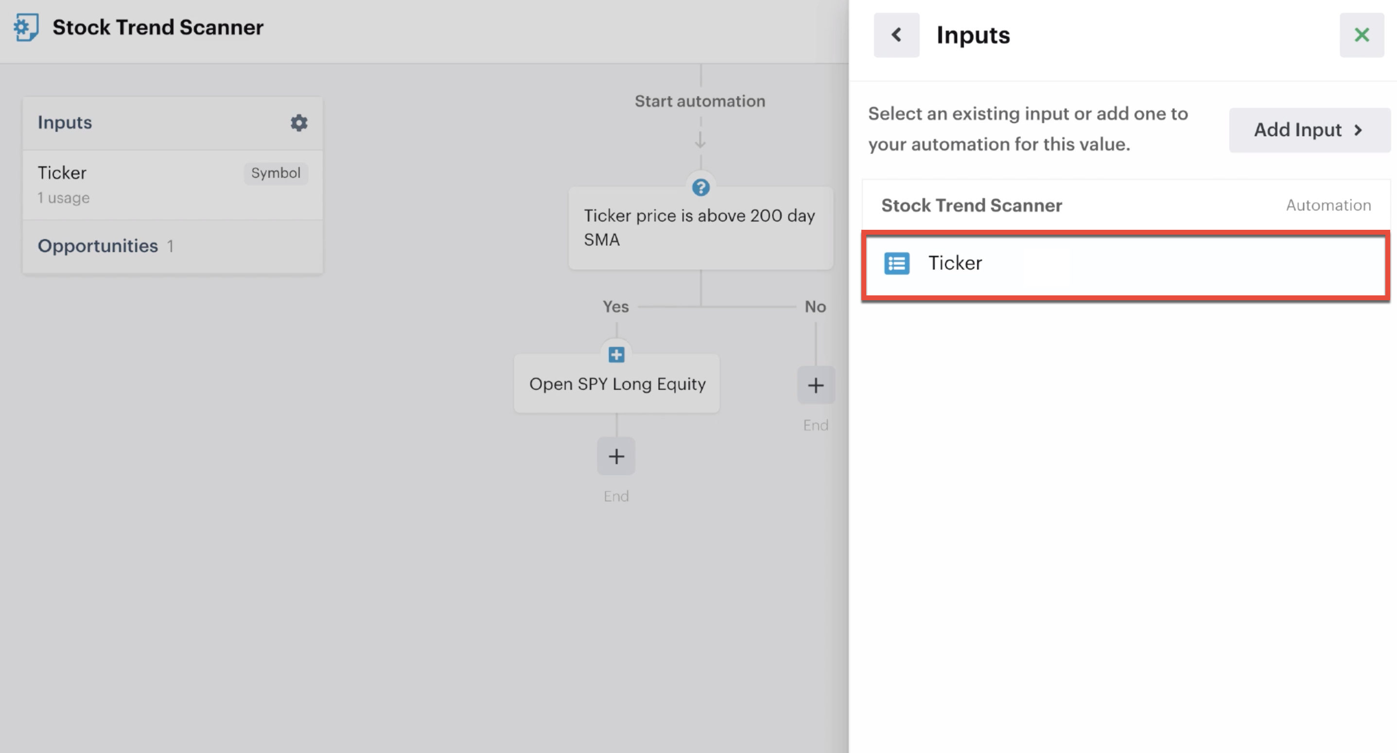 Ticker custom input