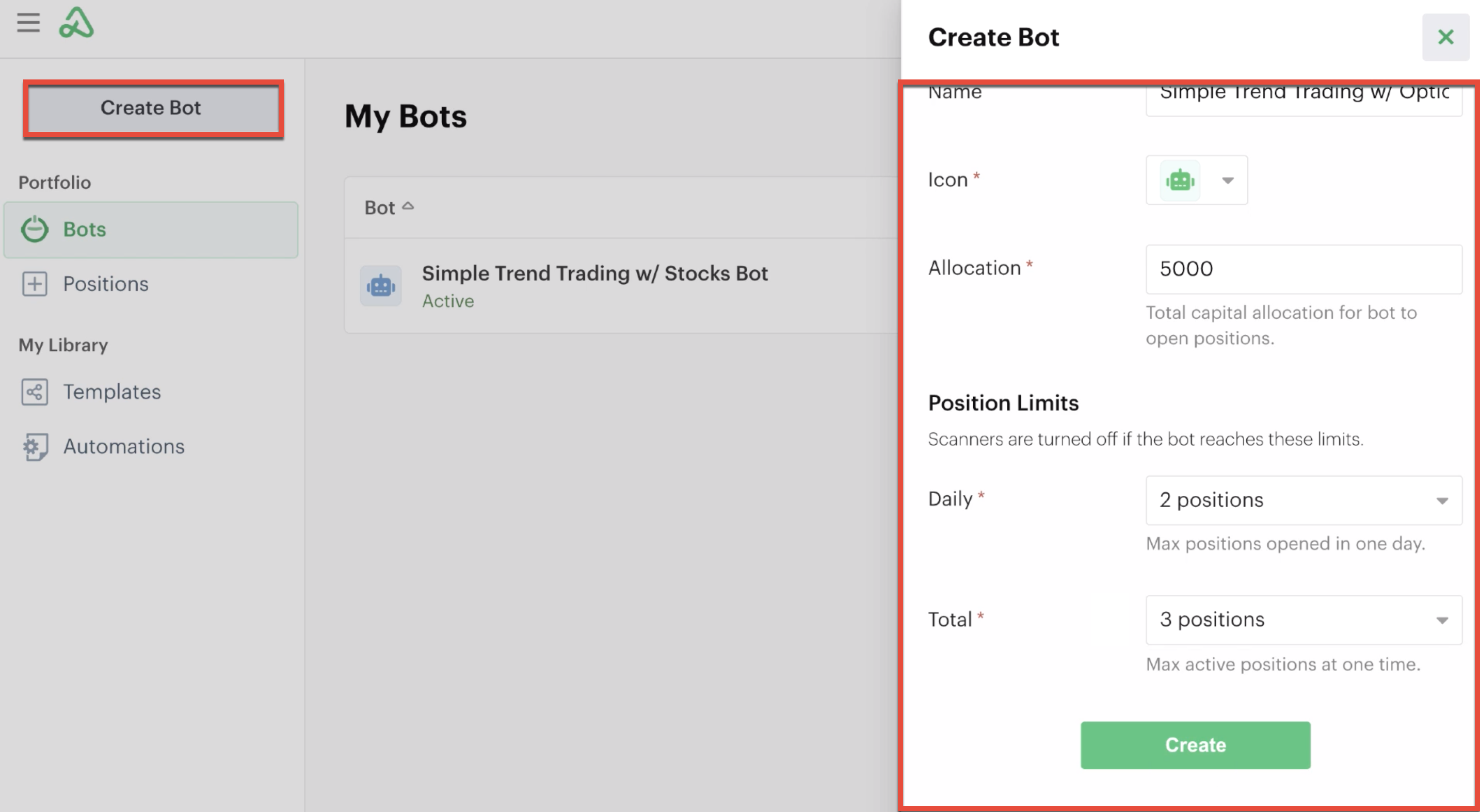 Create new bot and settings